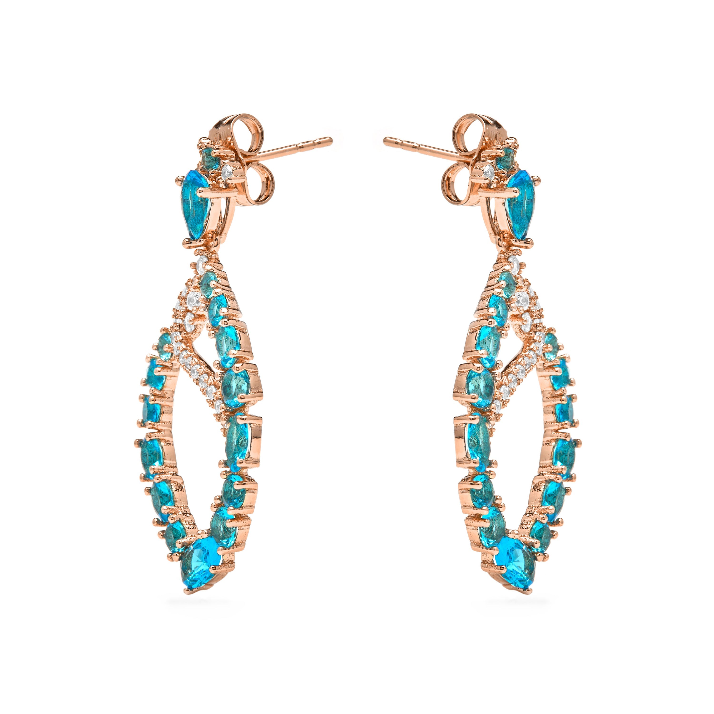 18k Yellow Gold-Plated Blue Topaz Cubic Zirconia Earrings - Ranyus