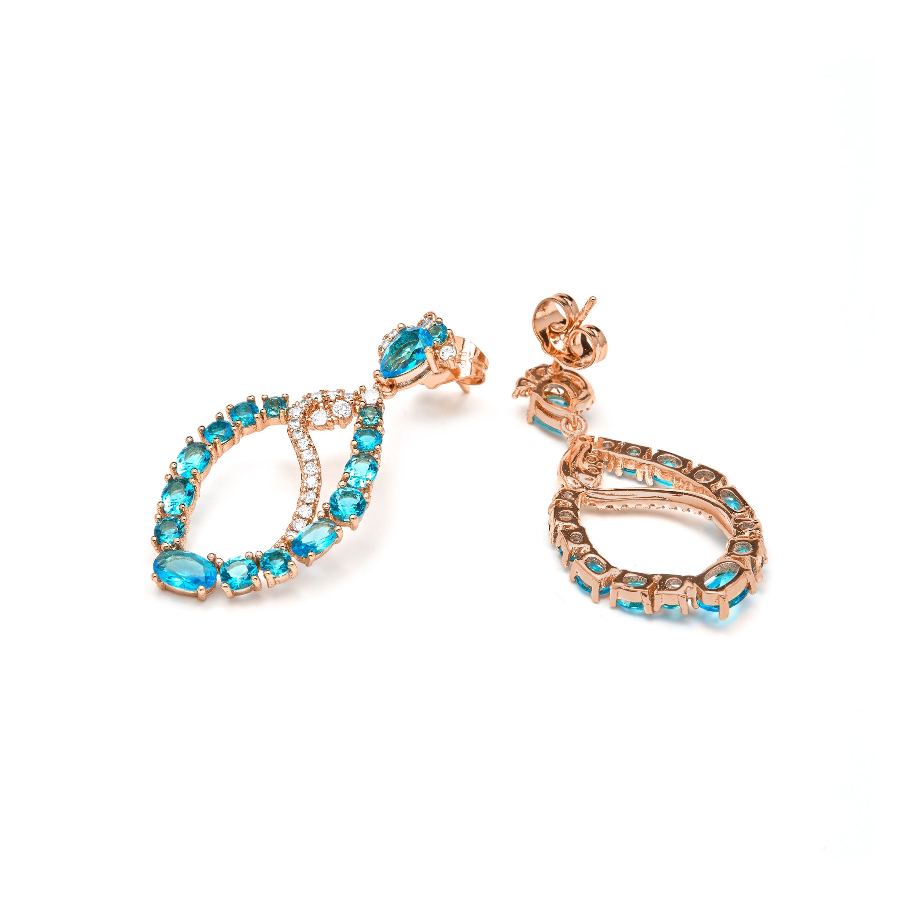 18k Yellow Gold-Plated Blue Topaz Cubic Zirconia Earrings - Ranyus