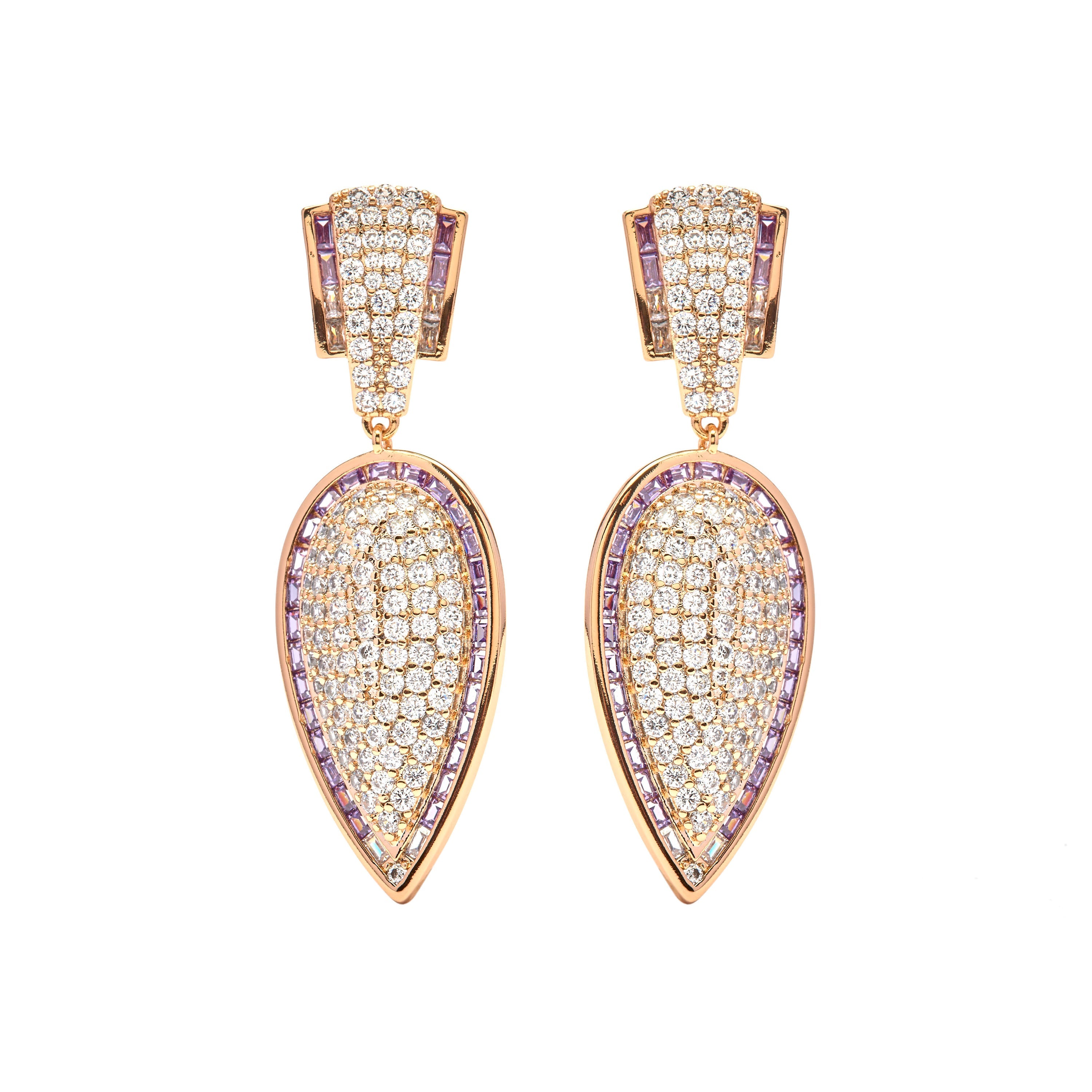 18k Yellow Gold Finish Amethyst Zirconia Earrings - Halek