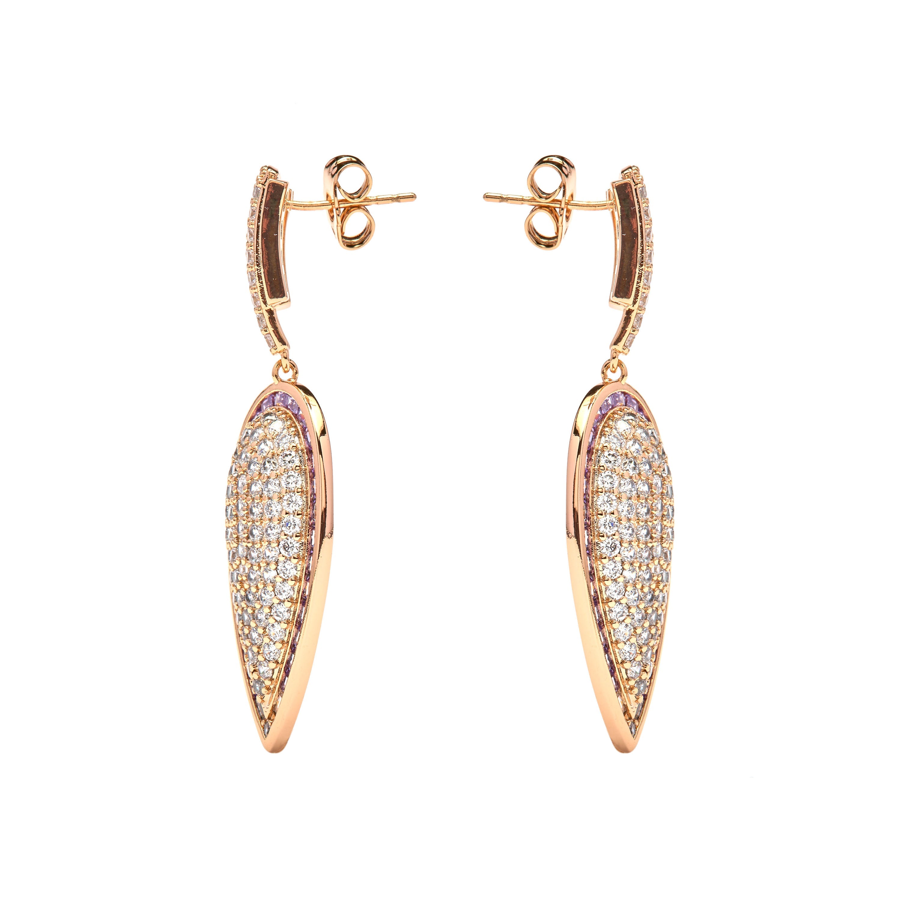 18k Yellow Gold Finish Amethyst Zirconia Earrings - Halek