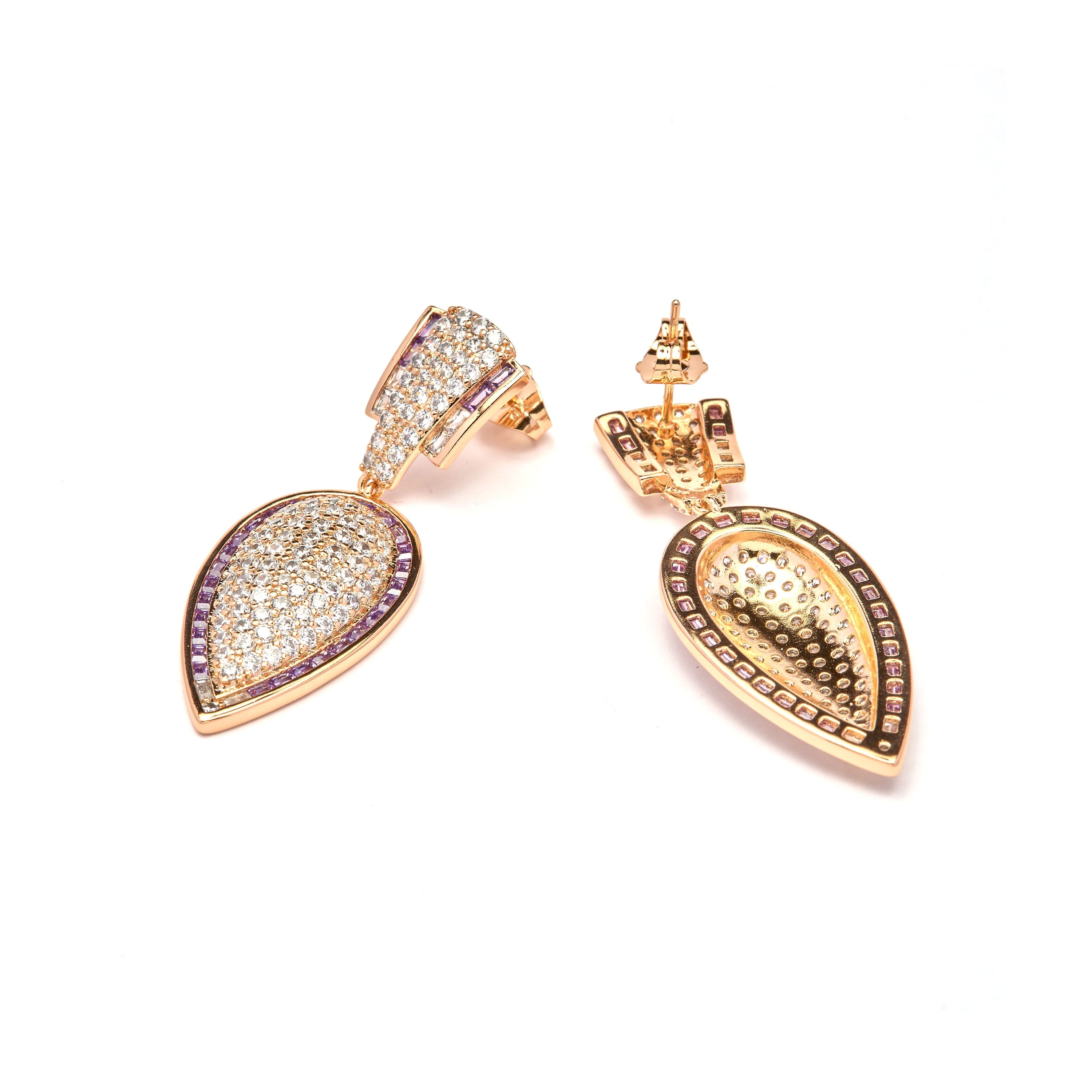 18k Yellow Gold Finish Amethyst Zirconia Earrings - Halek