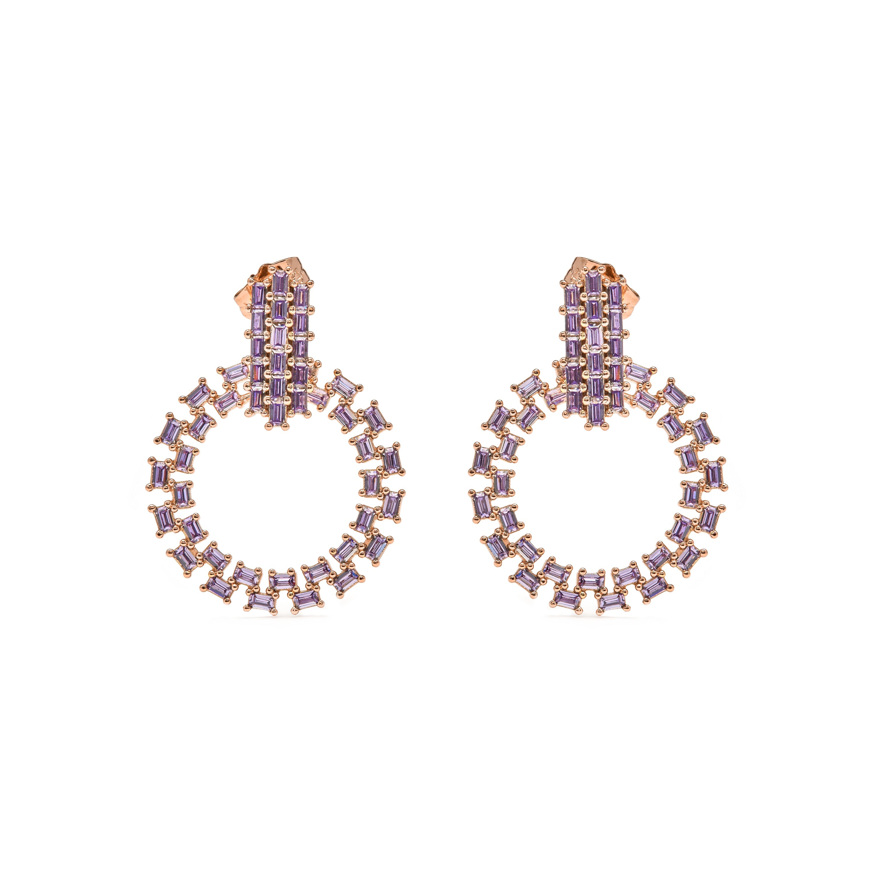 18k Yellow Gold-Plated Amethyst Zirconia Earrings - Huang