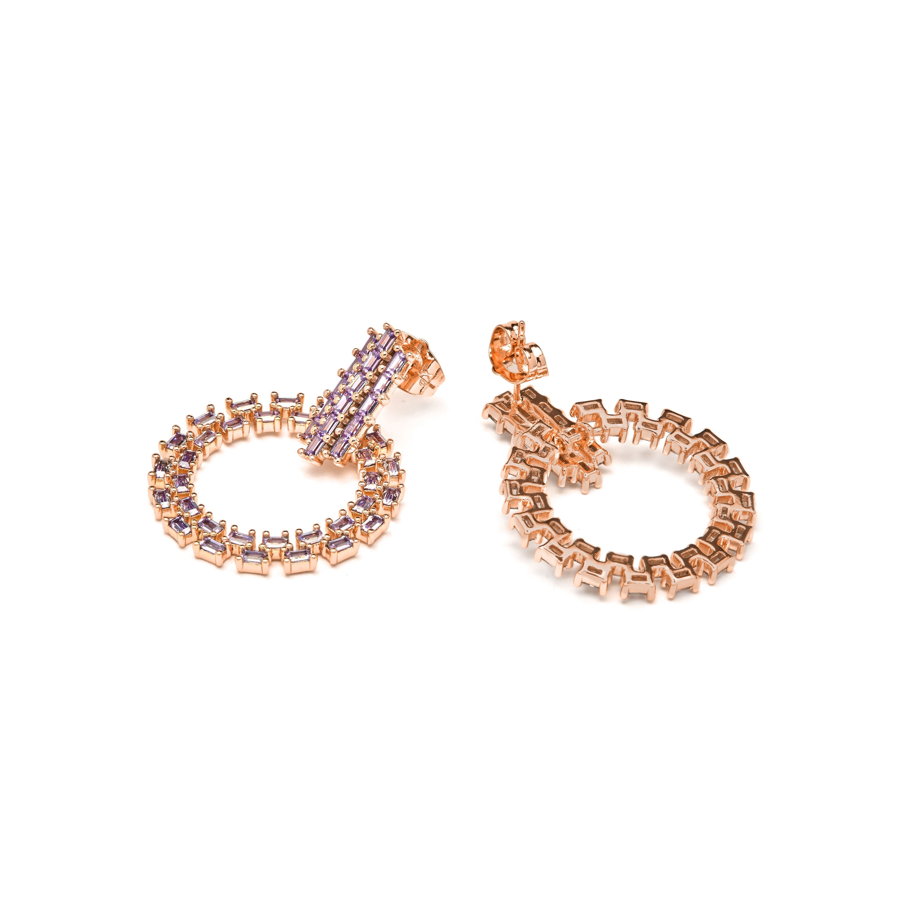 18k Yellow Gold-Plated Amethyst Zirconia Earrings - Huang