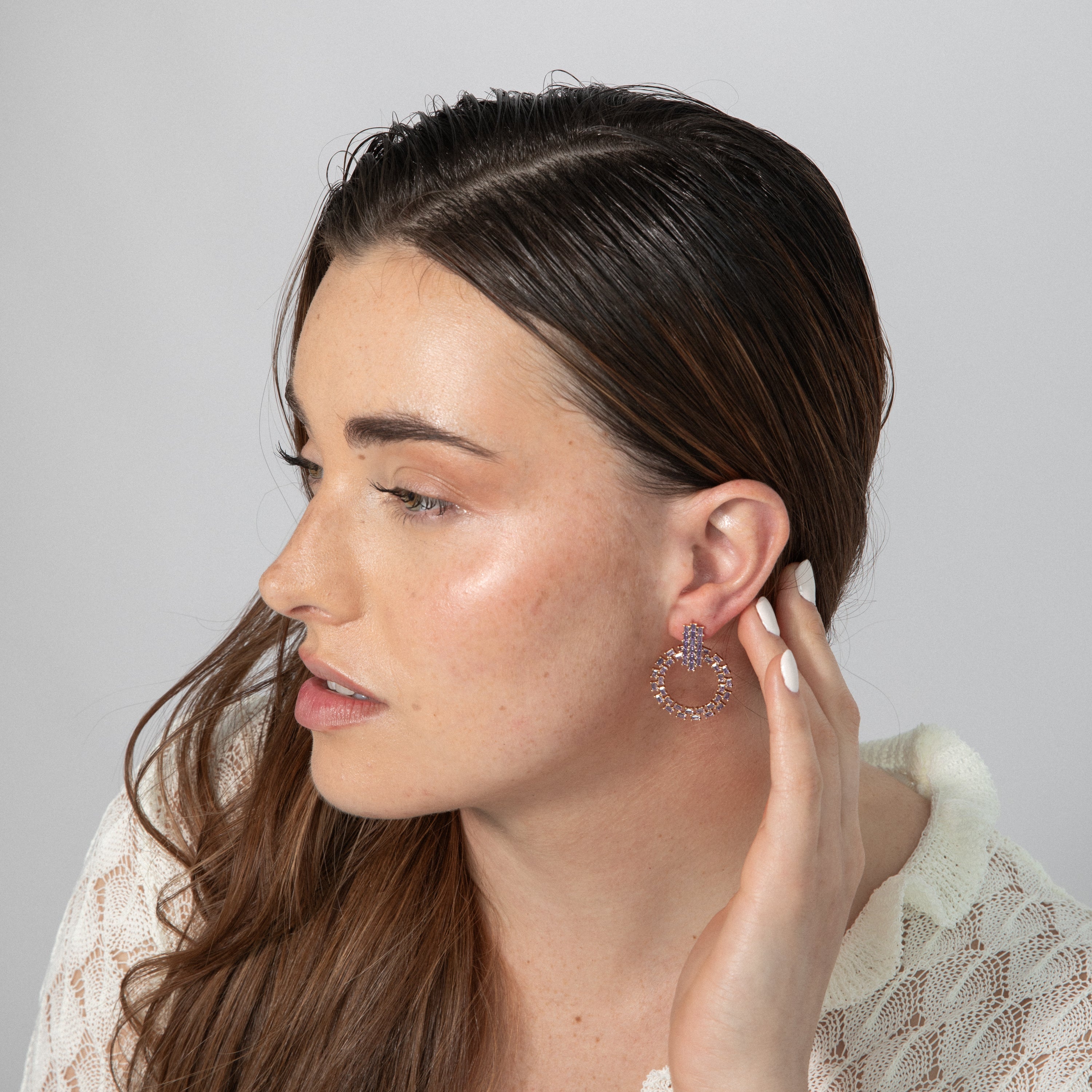 18k Yellow Gold-Plated Amethyst Zirconia Earrings - Huang