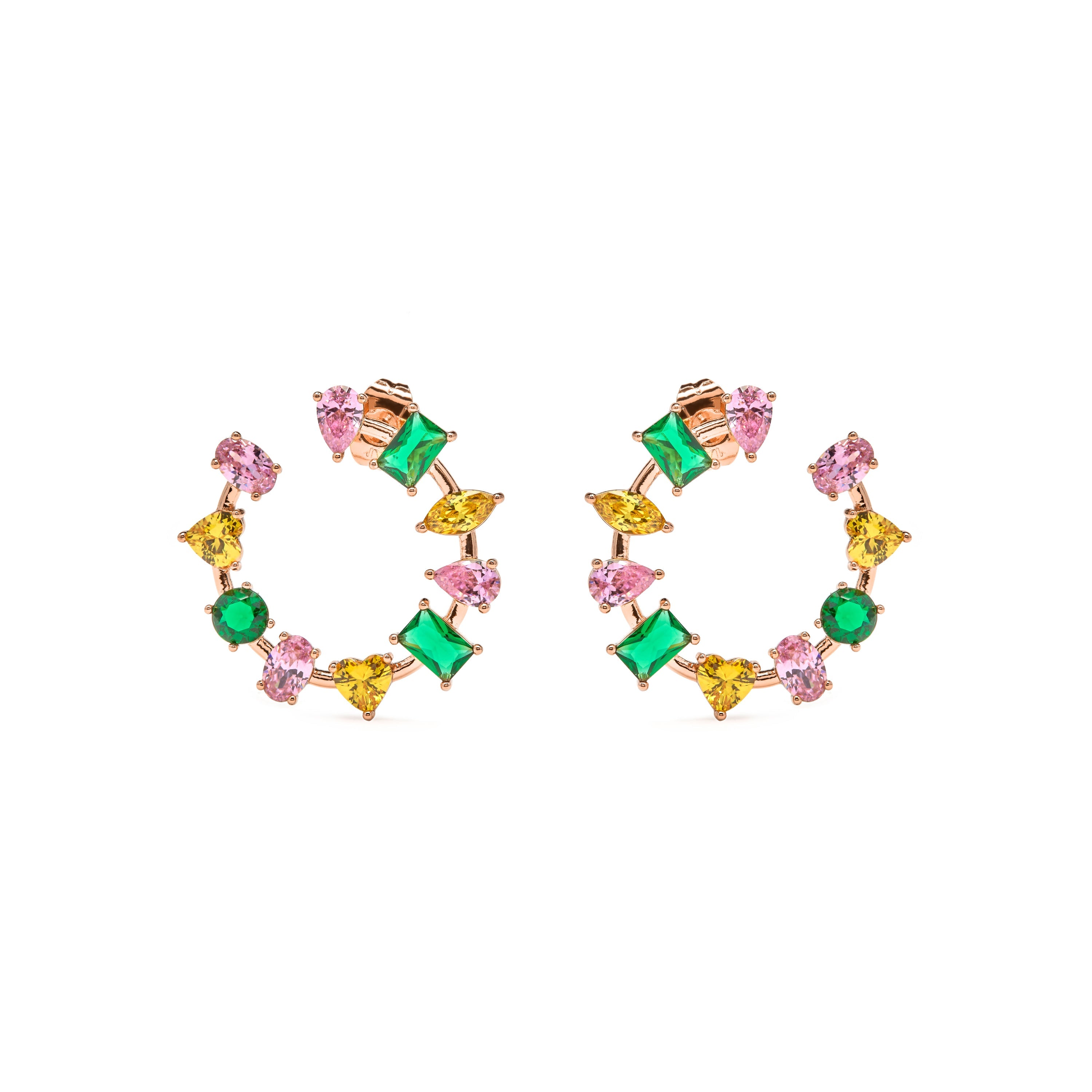 Multicolored Zirconia Stud Earrings in 18k Yellow Gold - Tapus