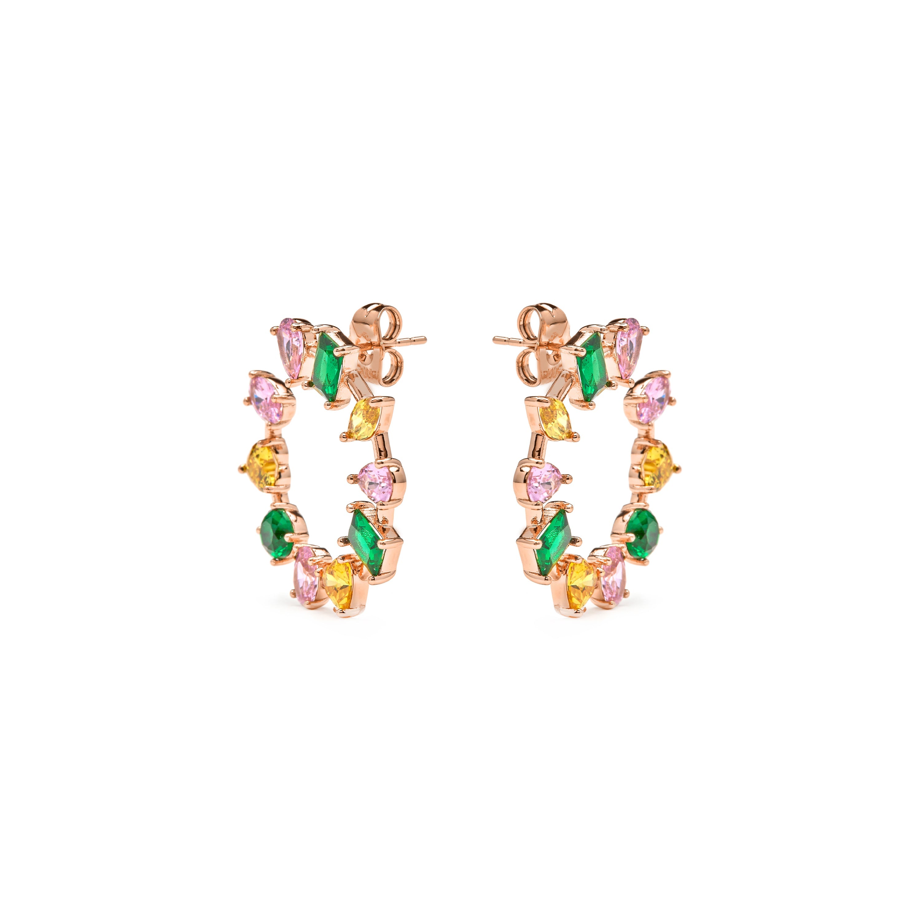 Multicolored Zirconia Stud Earrings in 18k Yellow Gold - Tapus