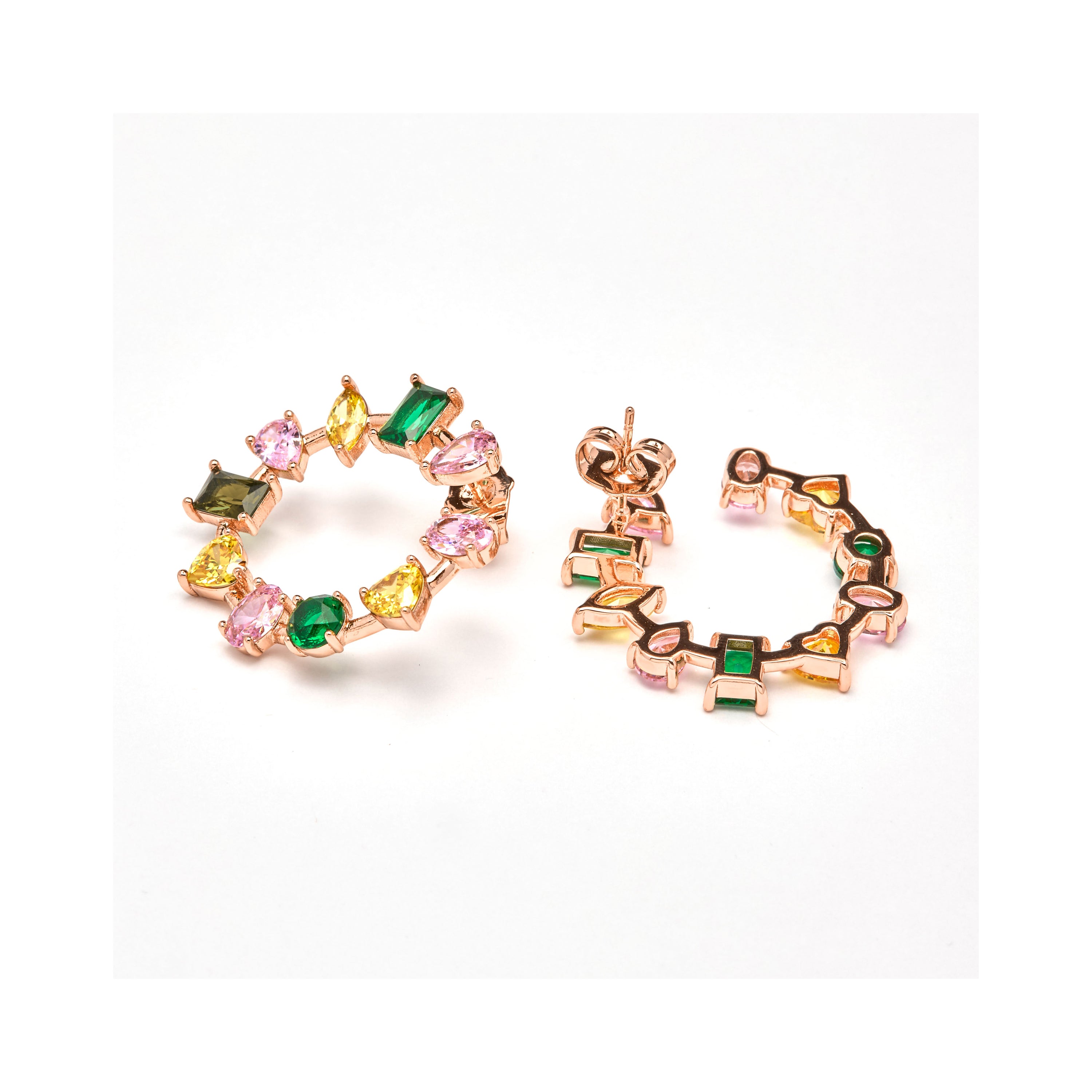 Multicolored Zirconia Stud Earrings in 18k Yellow Gold - Tapus
