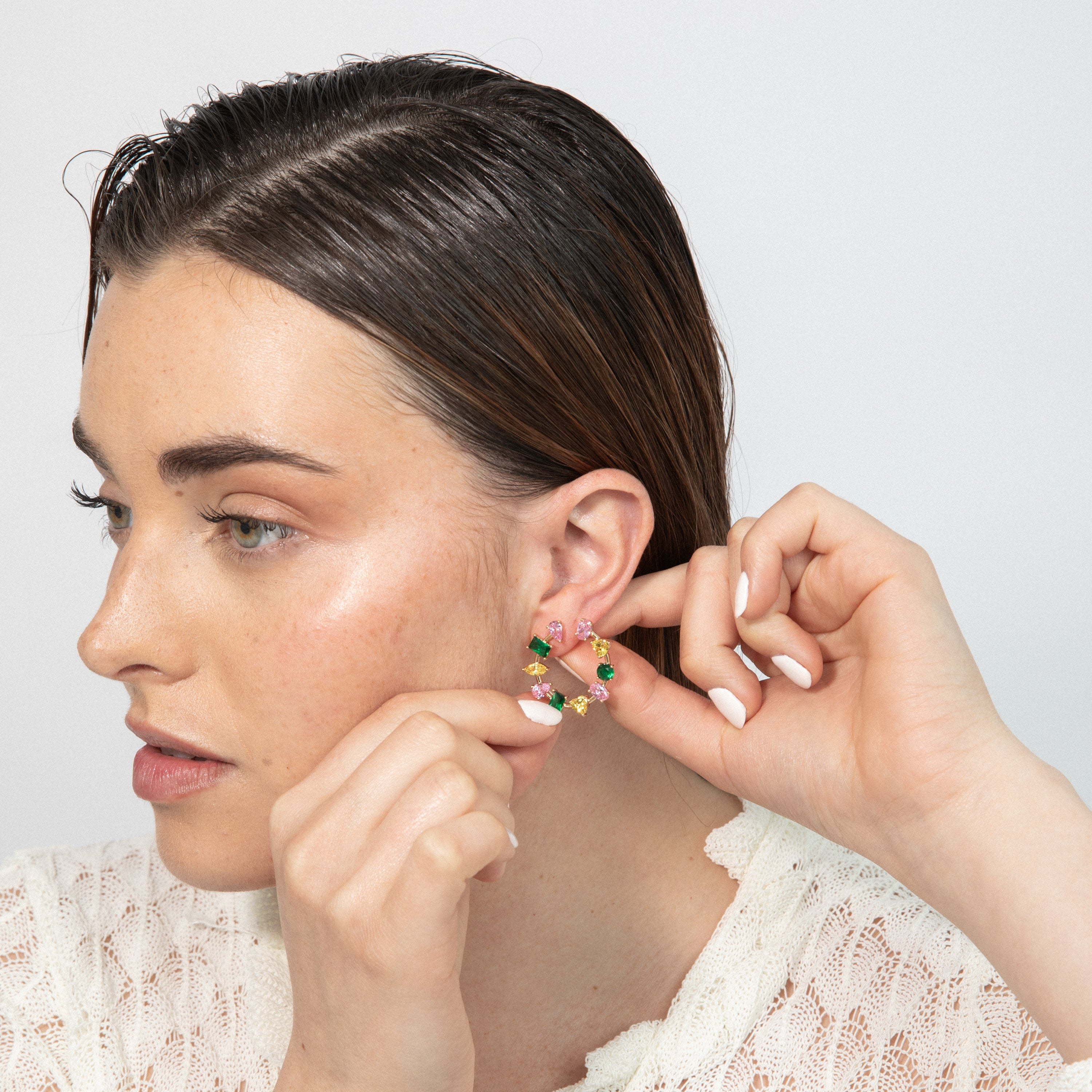 Multicolored Zirconia Stud Earrings in 18k Yellow Gold - Tapus