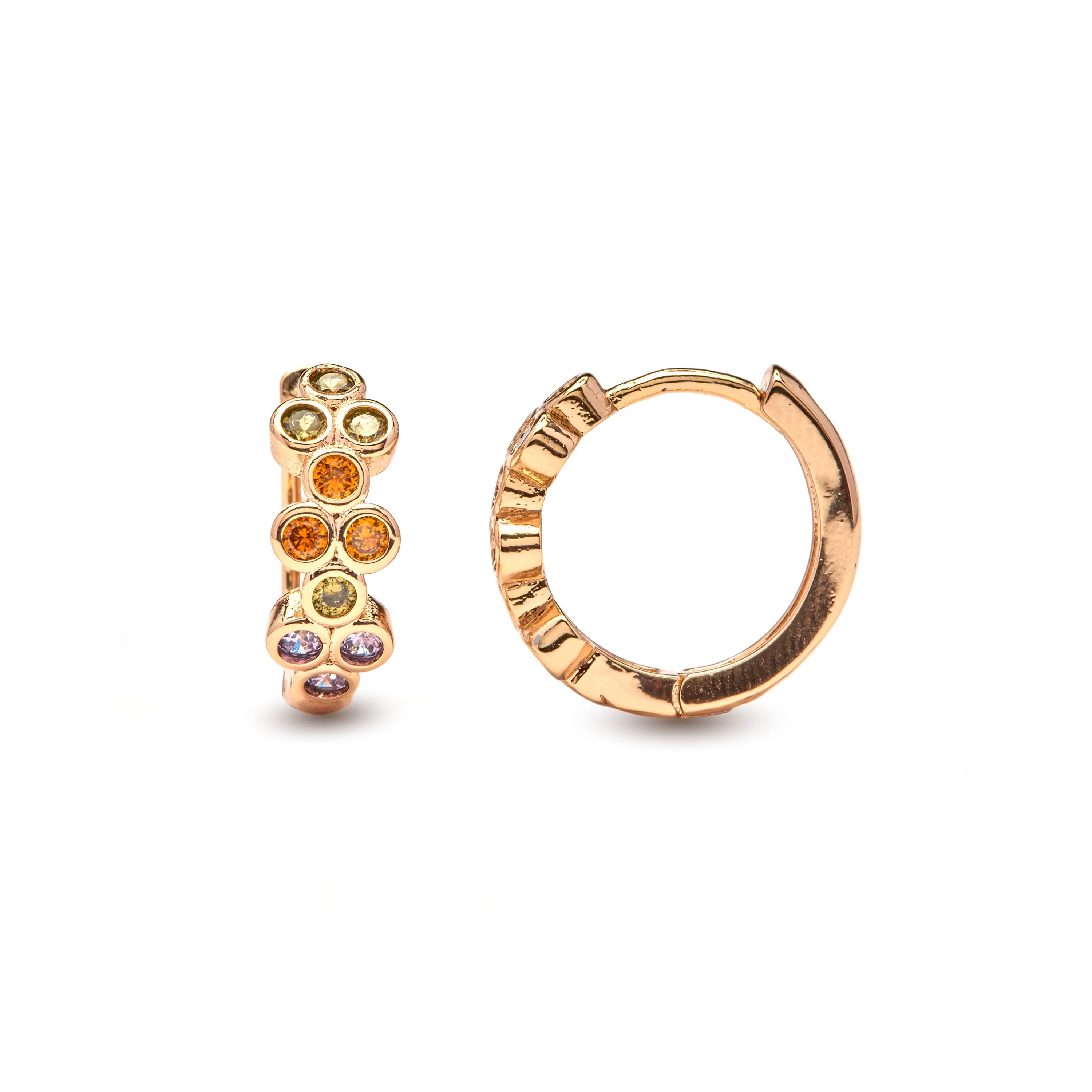 Multicolor Cubic Zirconia Stud Earrings in 18k Yellow Gold Finish - Nomeh