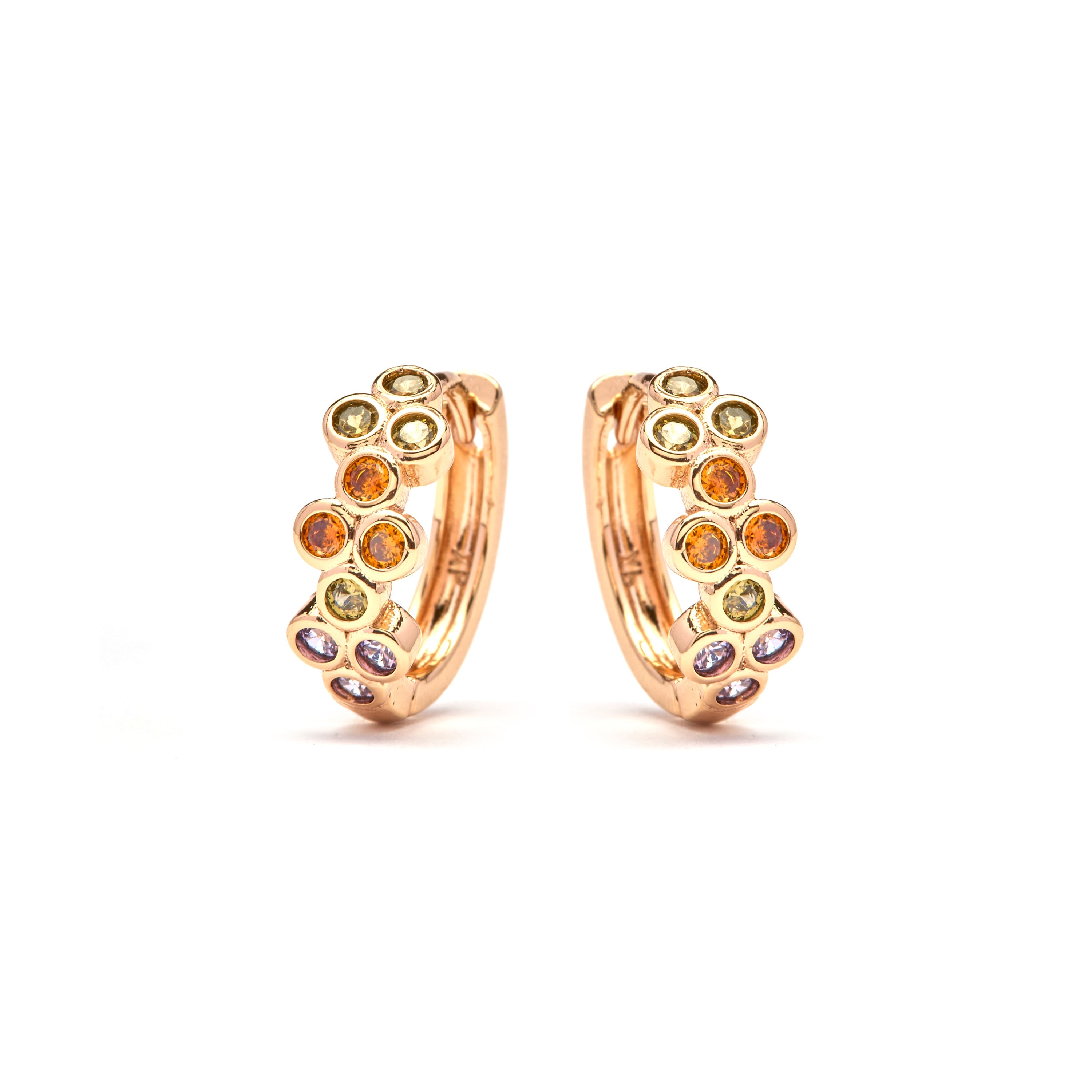 Multicolor Cubic Zirconia Stud Earrings in 18k Yellow Gold Finish - Nomeh