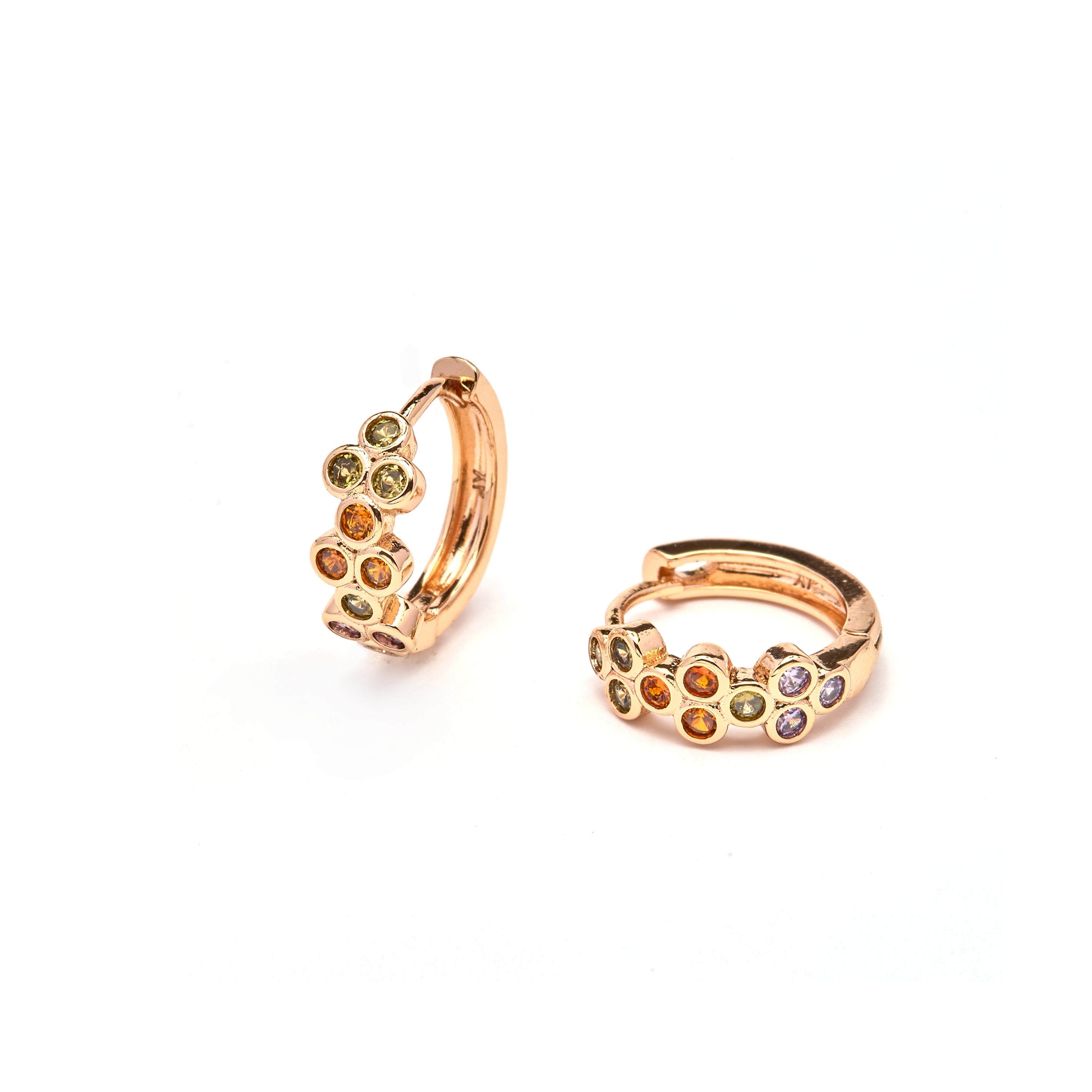 Multicolor Cubic Zirconia Stud Earrings in 18k Yellow Gold Finish - Nomeh