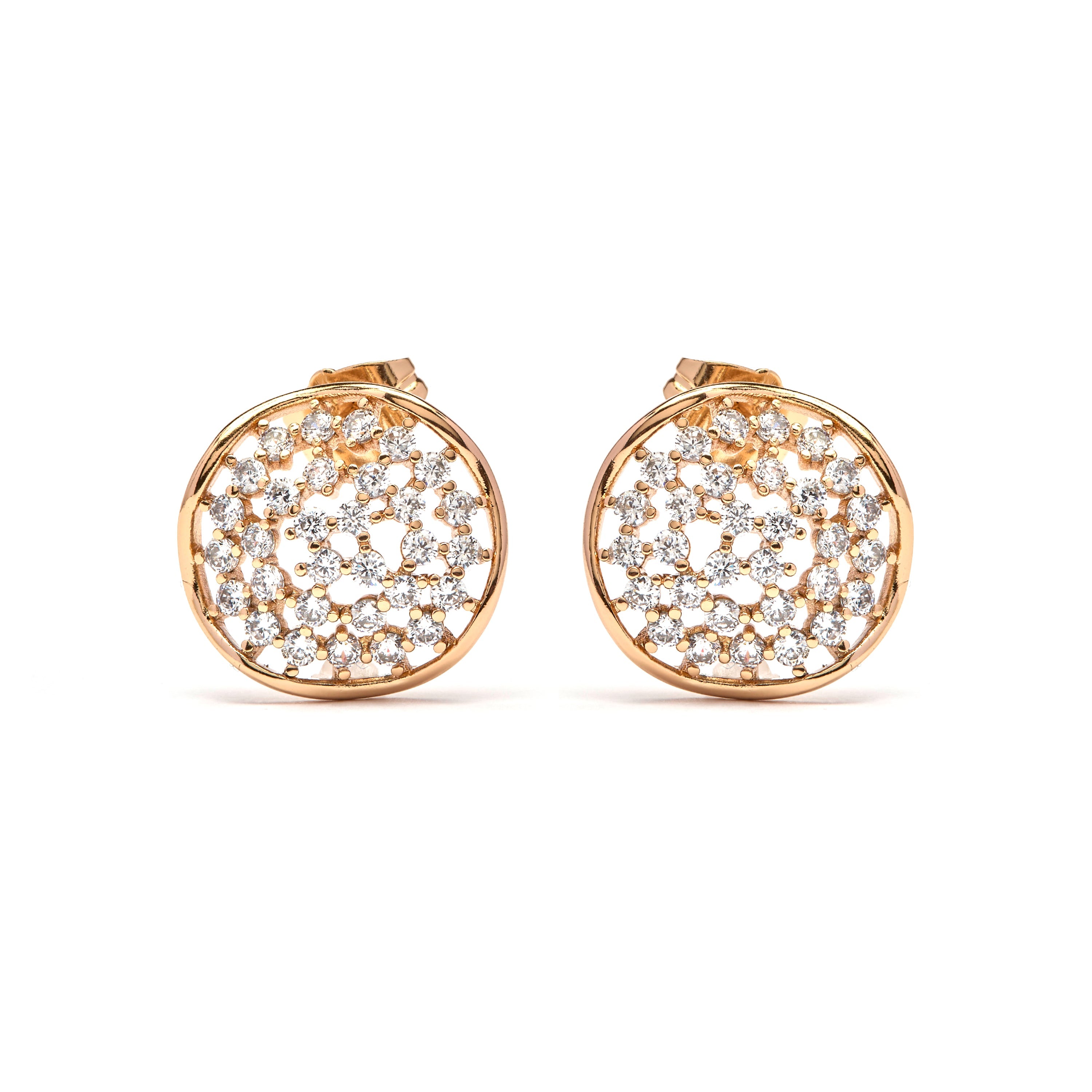 Sparkling Cubic Zirconia Stud Earrings in 18k Yellow Gold Finish - Oshue