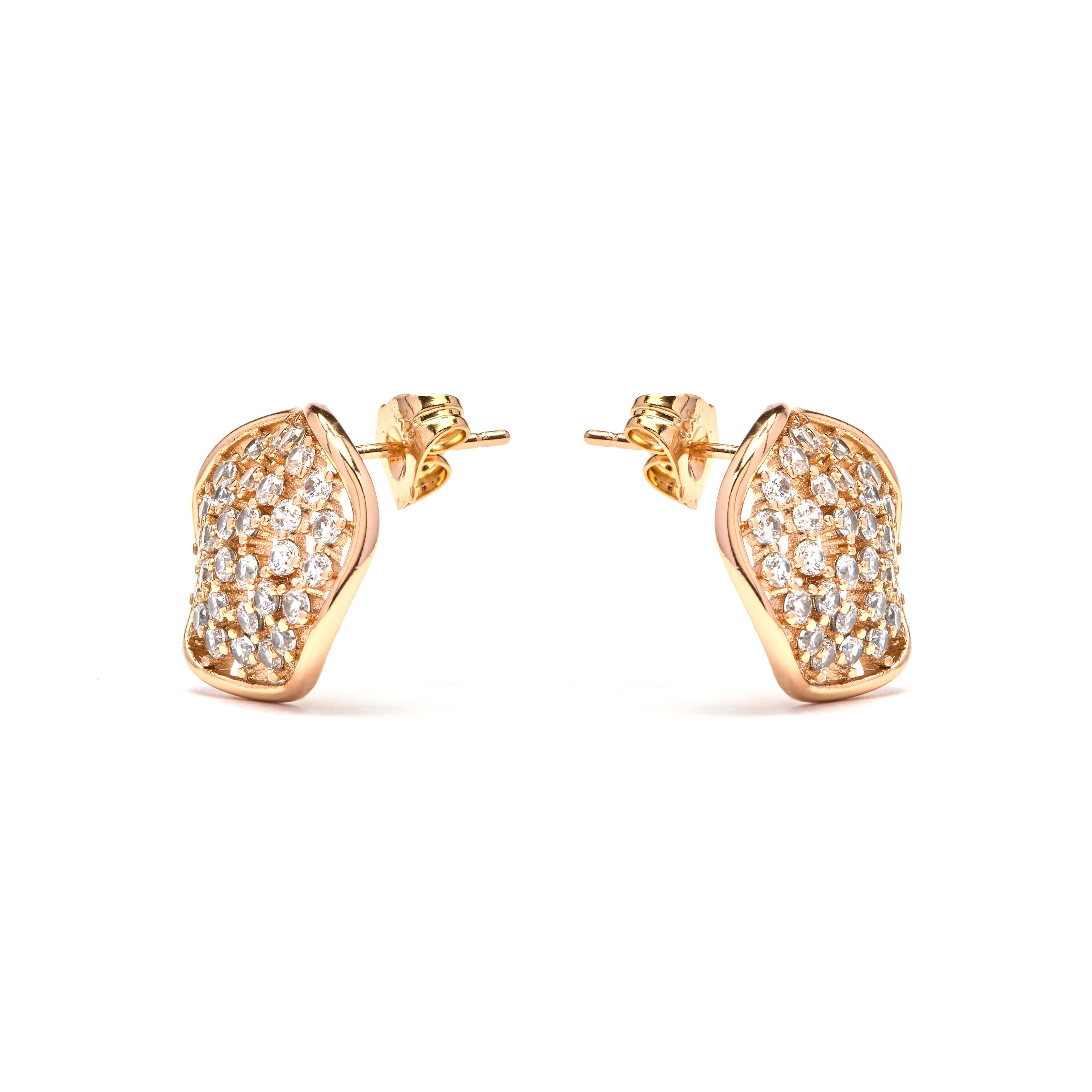 Sparkling Cubic Zirconia Stud Earrings in 18k Yellow Gold Finish - Oshue