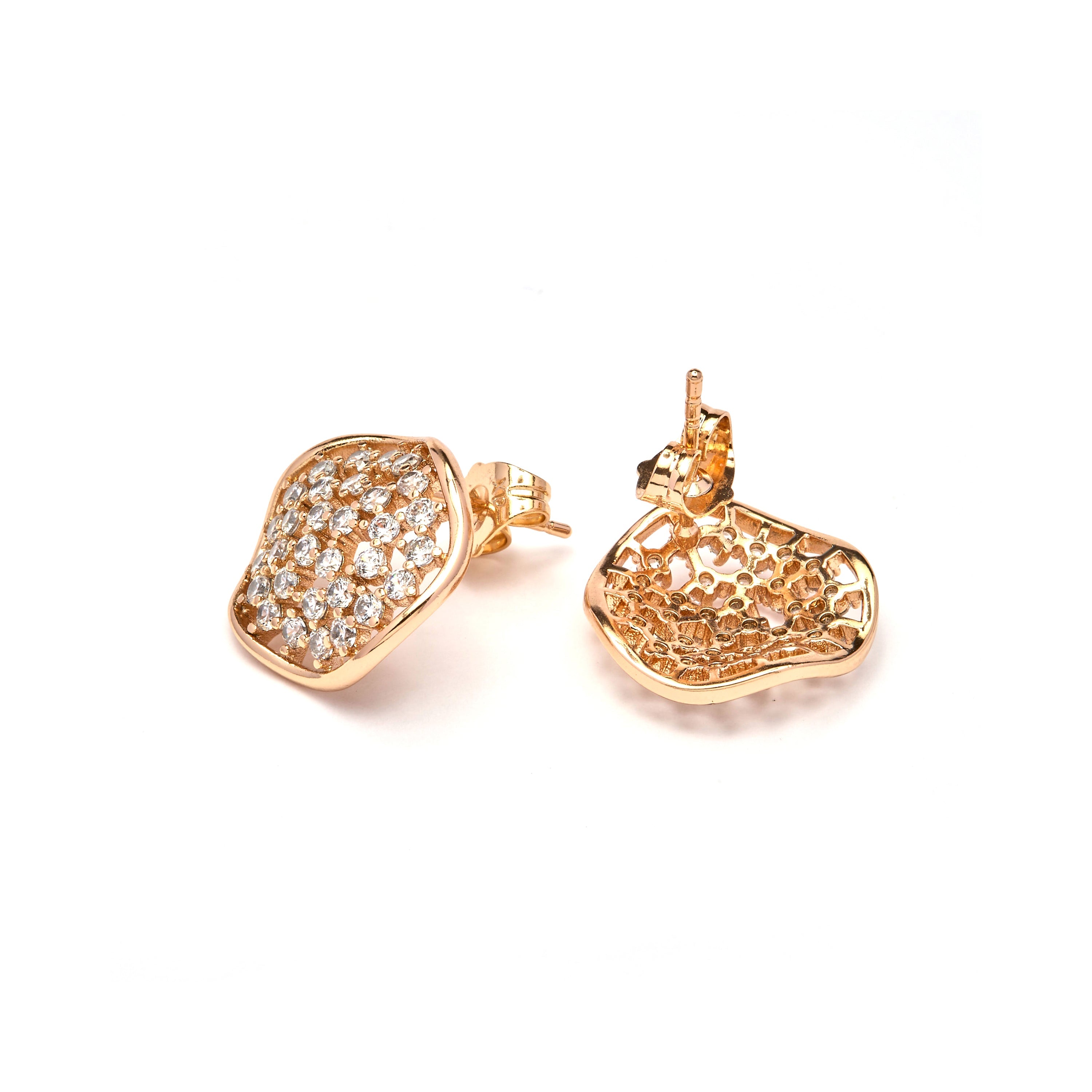 Sparkling Cubic Zirconia Stud Earrings in 18k Yellow Gold Finish - Oshue