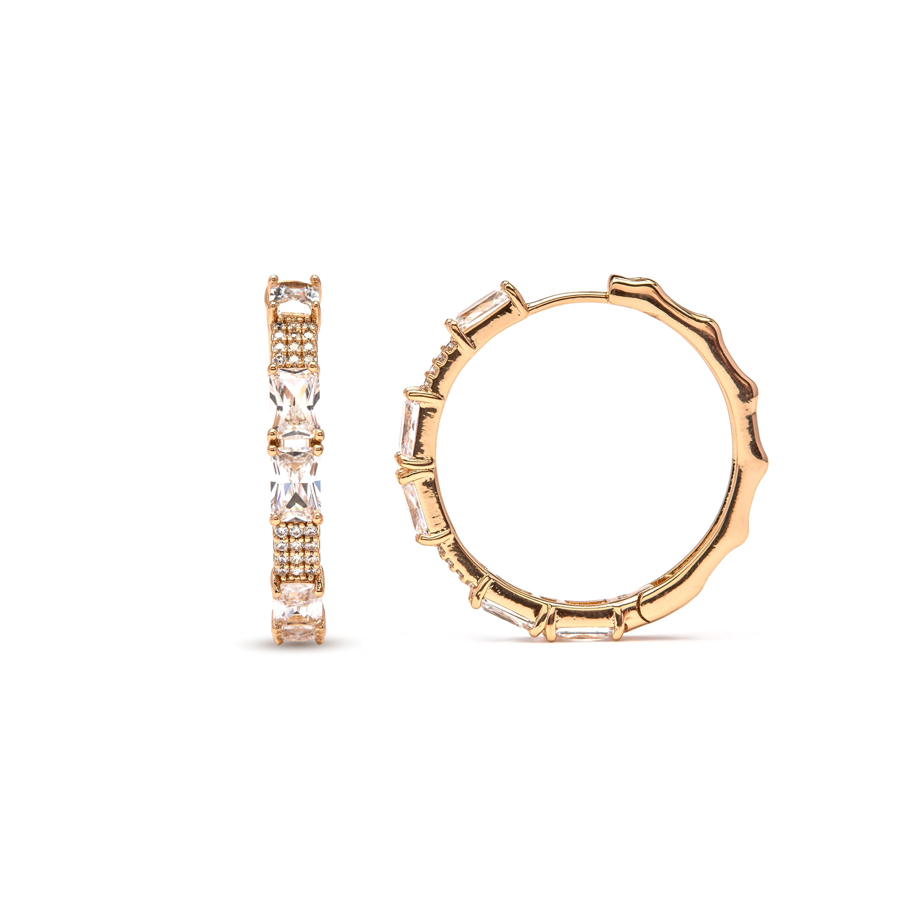 Sparkling Zirconia Earrings, 18k Yellow Gold Plated - Ulfan