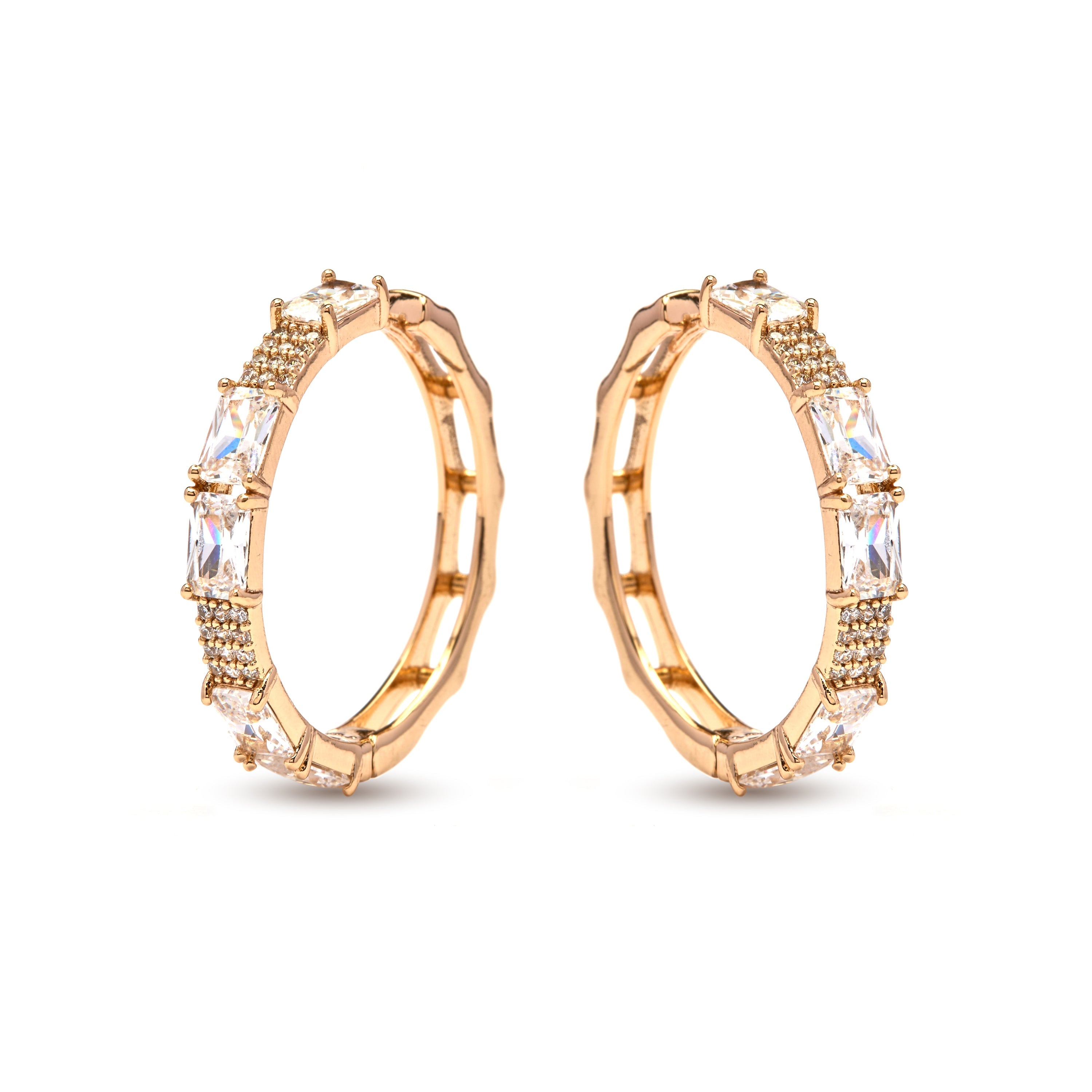 Sparkling Zirconia Earrings, 18k Yellow Gold Plated - Ulfan