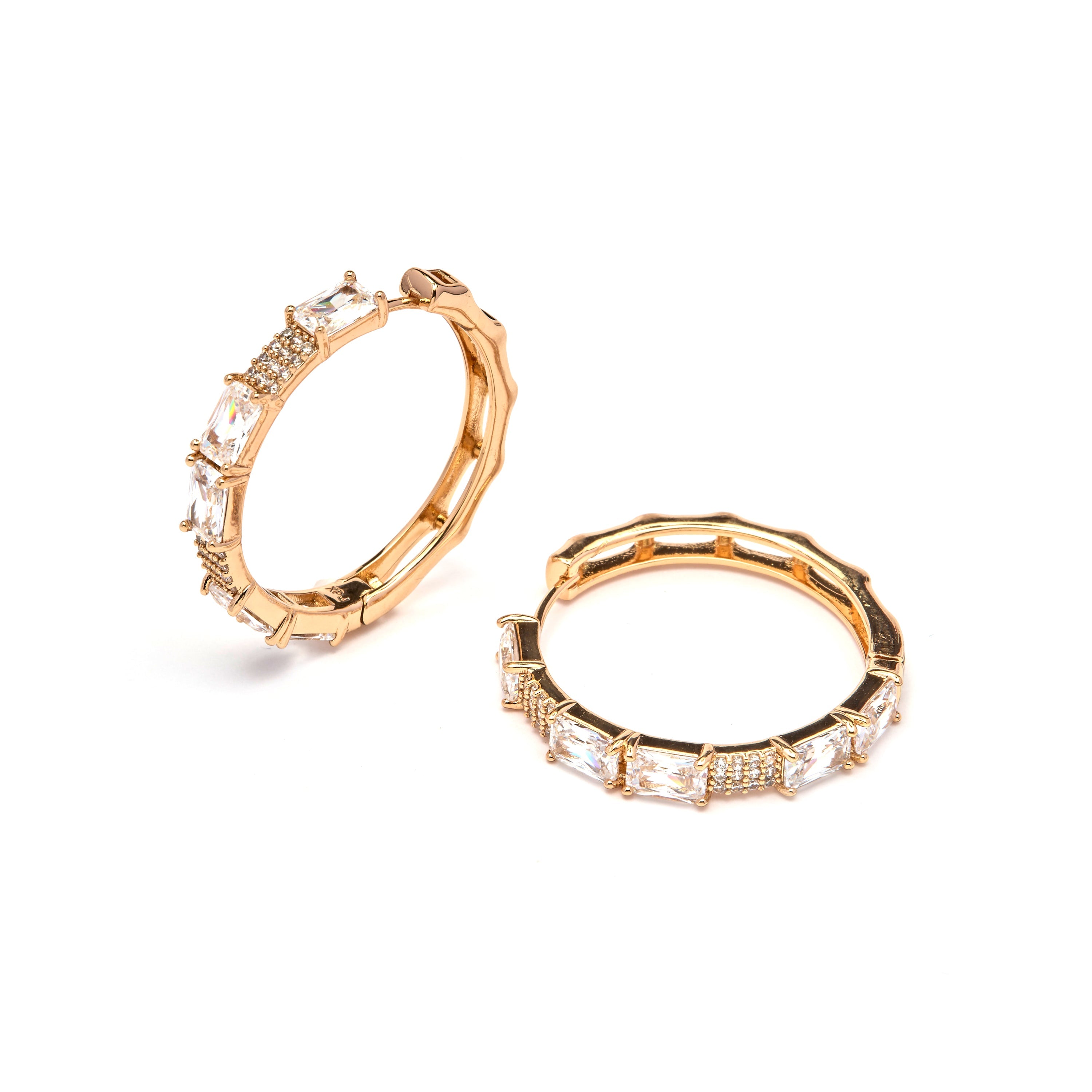 Sparkling Zirconia Earrings, 18k Yellow Gold Plated - Ulfan