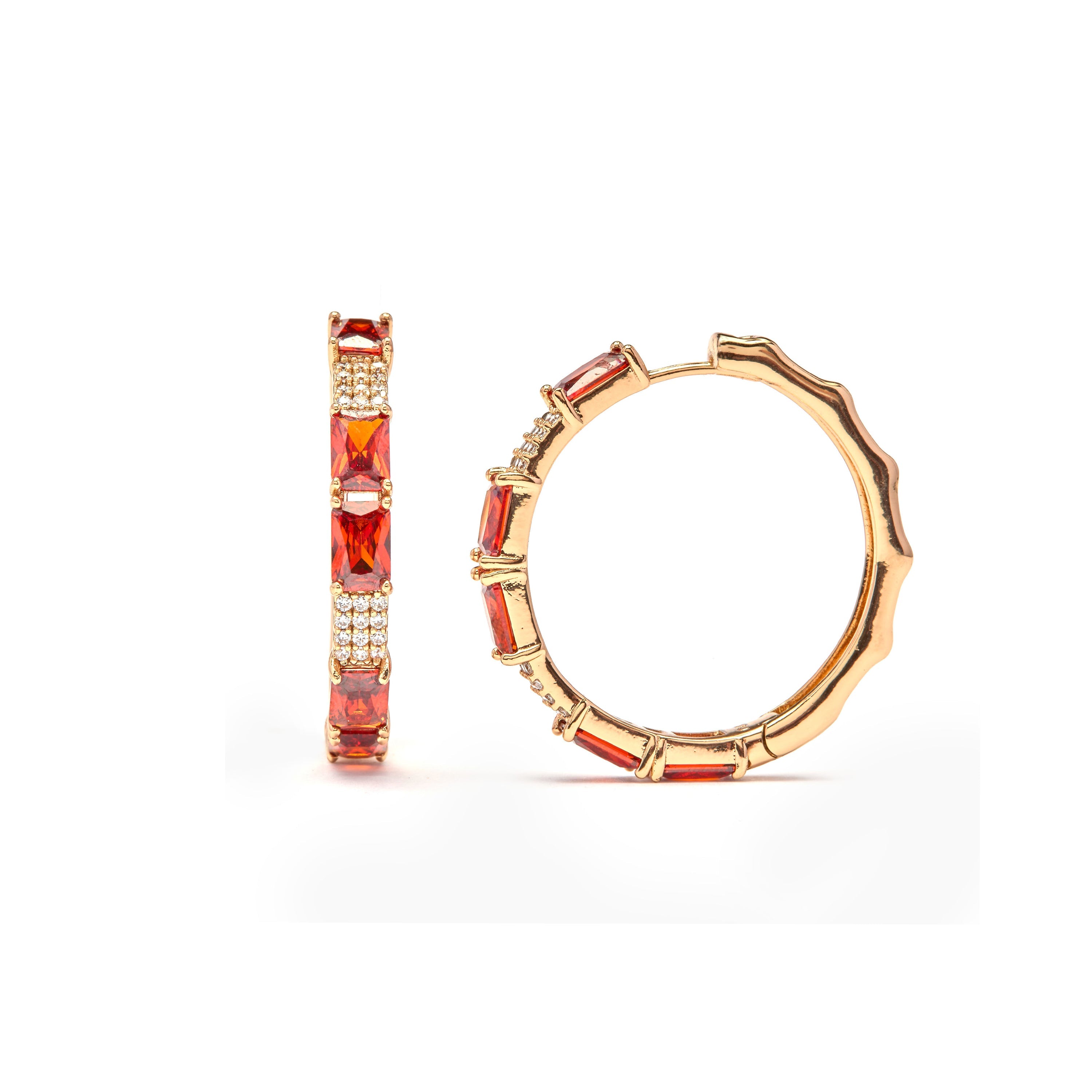 Garnet Zirconia Earrings, 18k Yellow Gold Plated - Ulfan