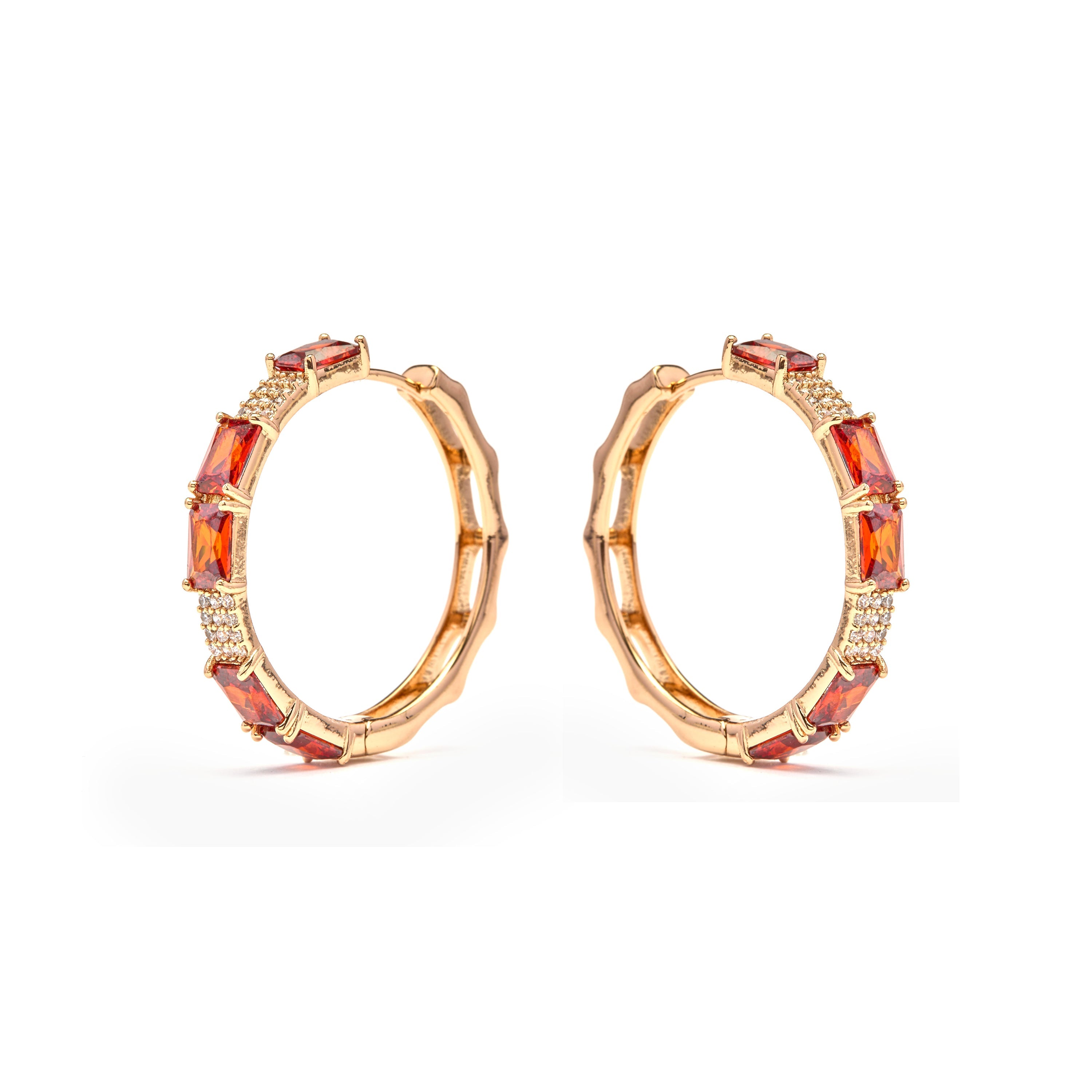 Garnet Zirconia Earrings, 18k Yellow Gold Plated - Ulfan