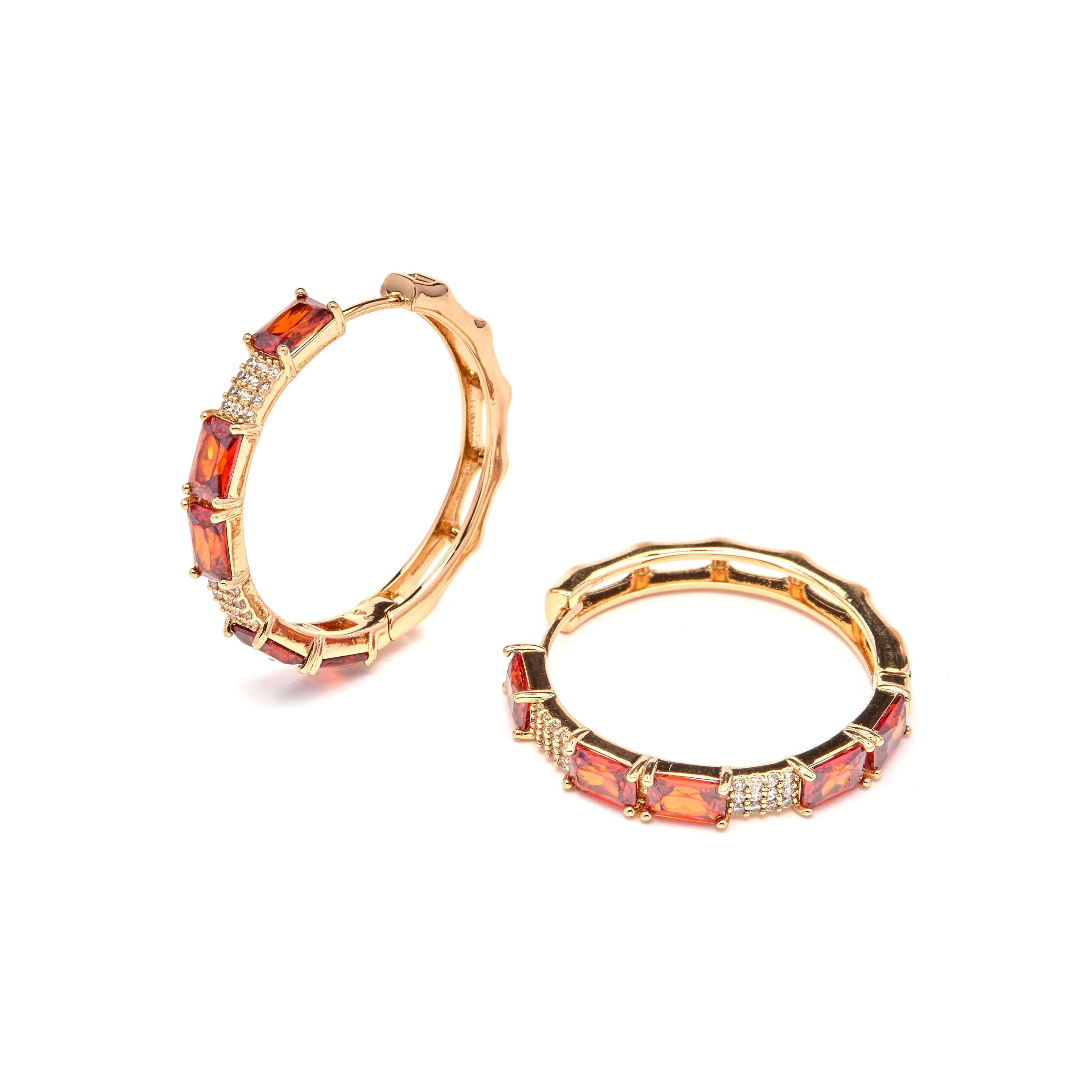 Garnet Zirconia Earrings, 18k Yellow Gold Plated - Ulfan