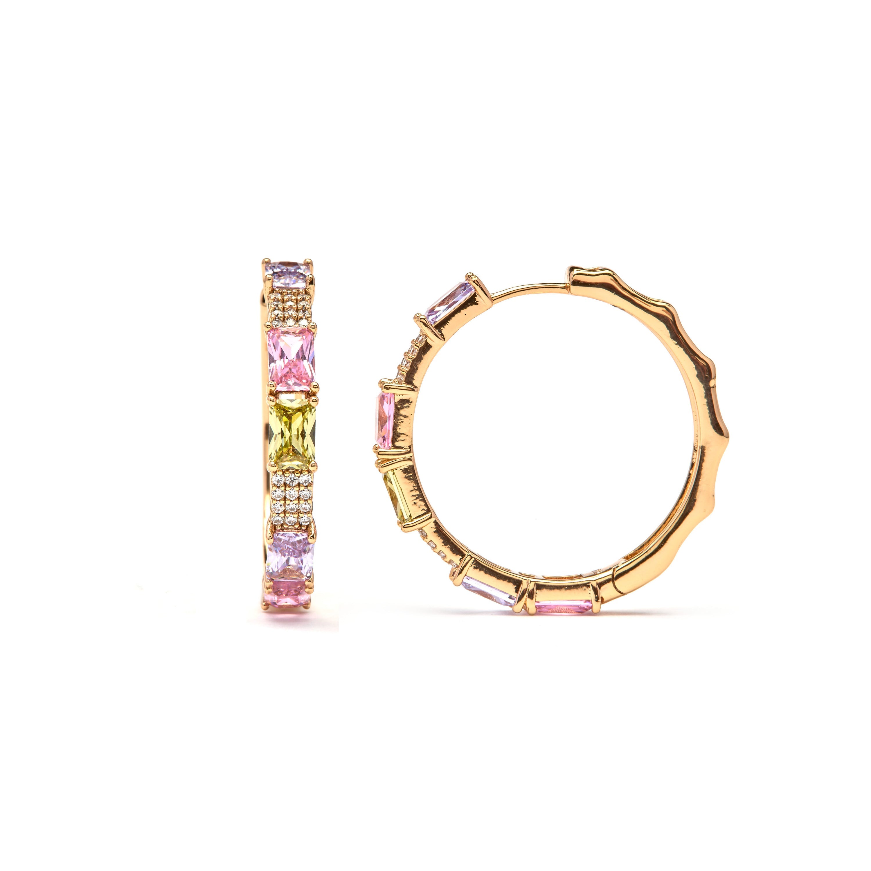 Multicolor Cubic Zirconia Earrings, 18k Yellow Gold Plated - Ulfan