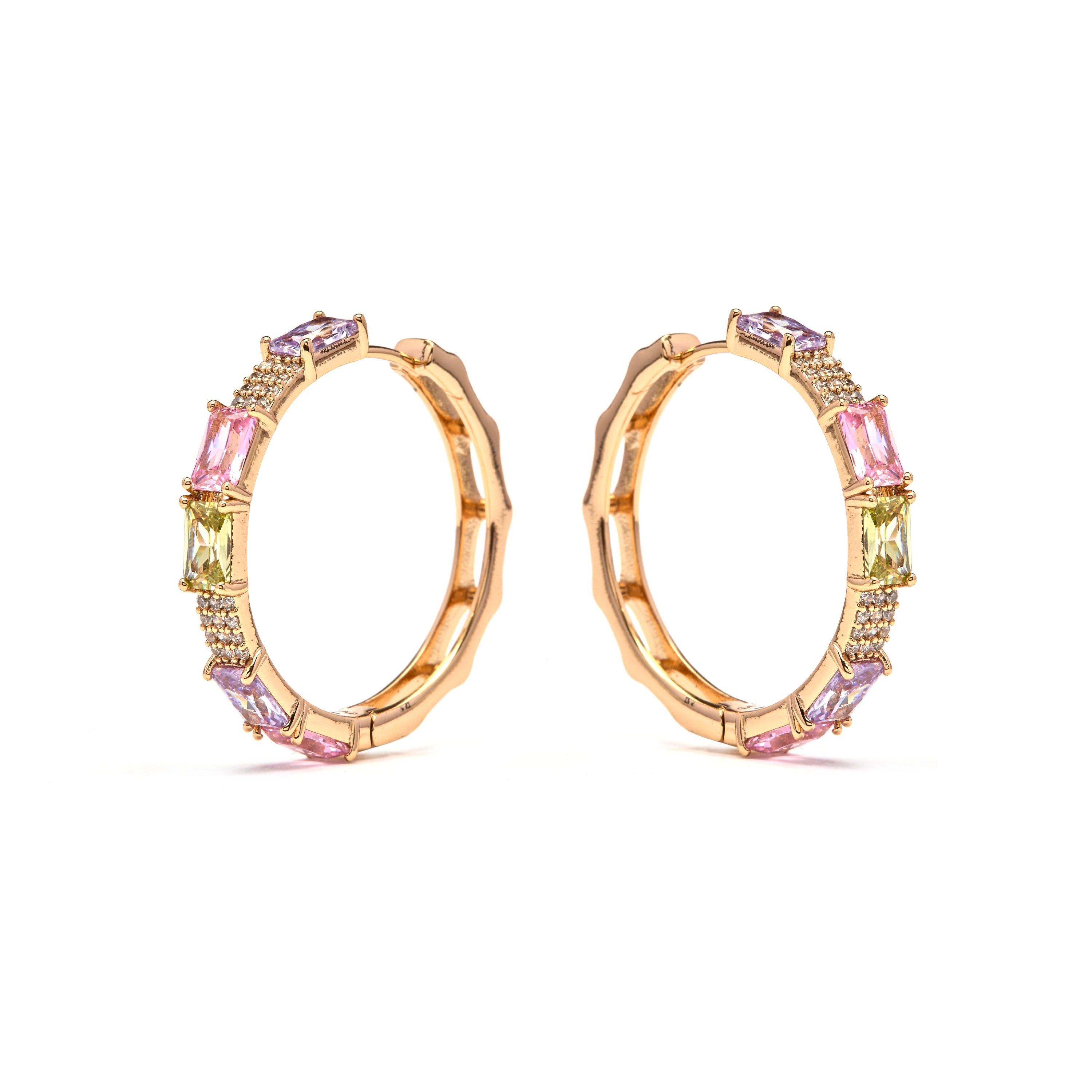 Multicolor Cubic Zirconia Earrings, 18k Yellow Gold Plated - Ulfan