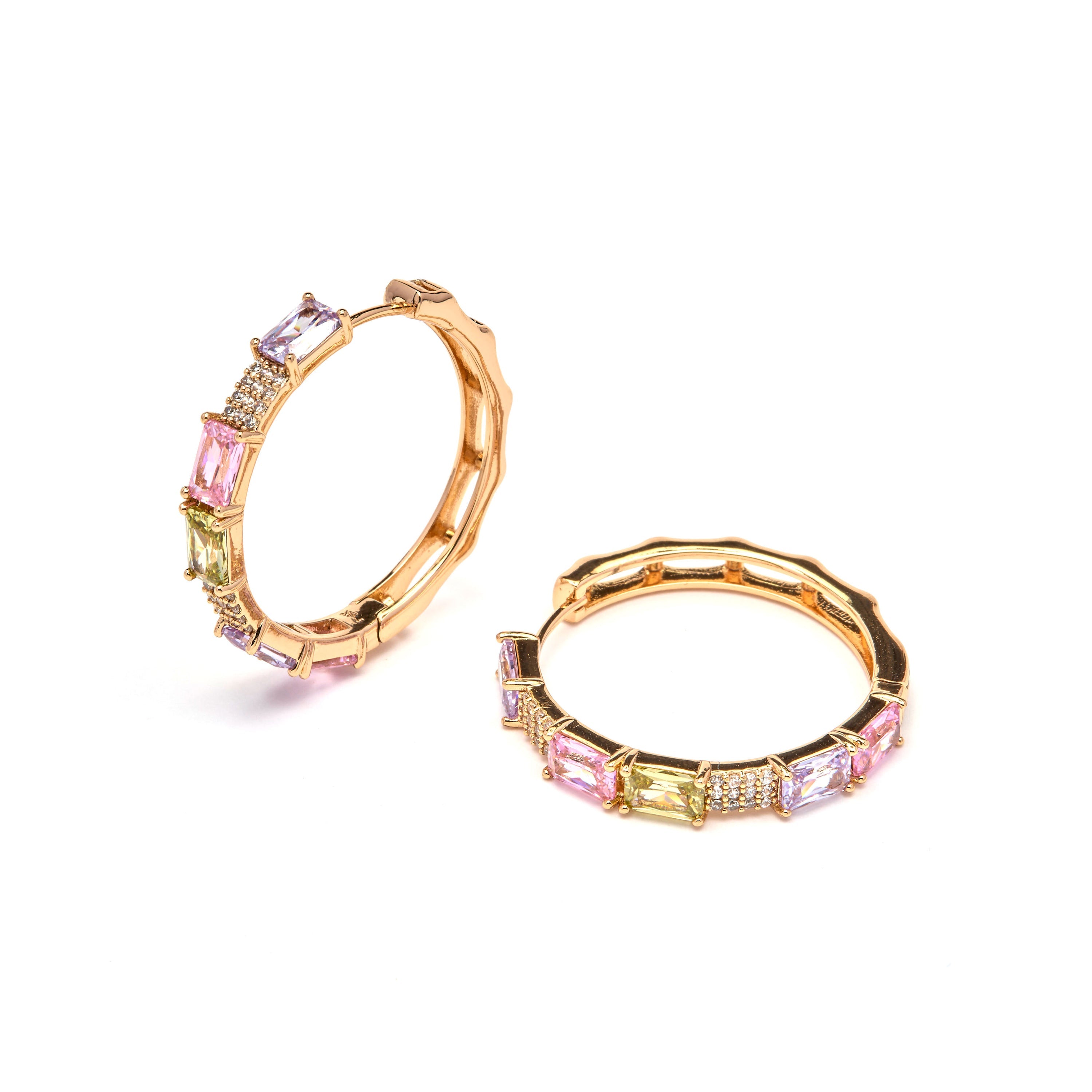 Multicolor Cubic Zirconia Earrings, 18k Yellow Gold Plated - Ulfan
