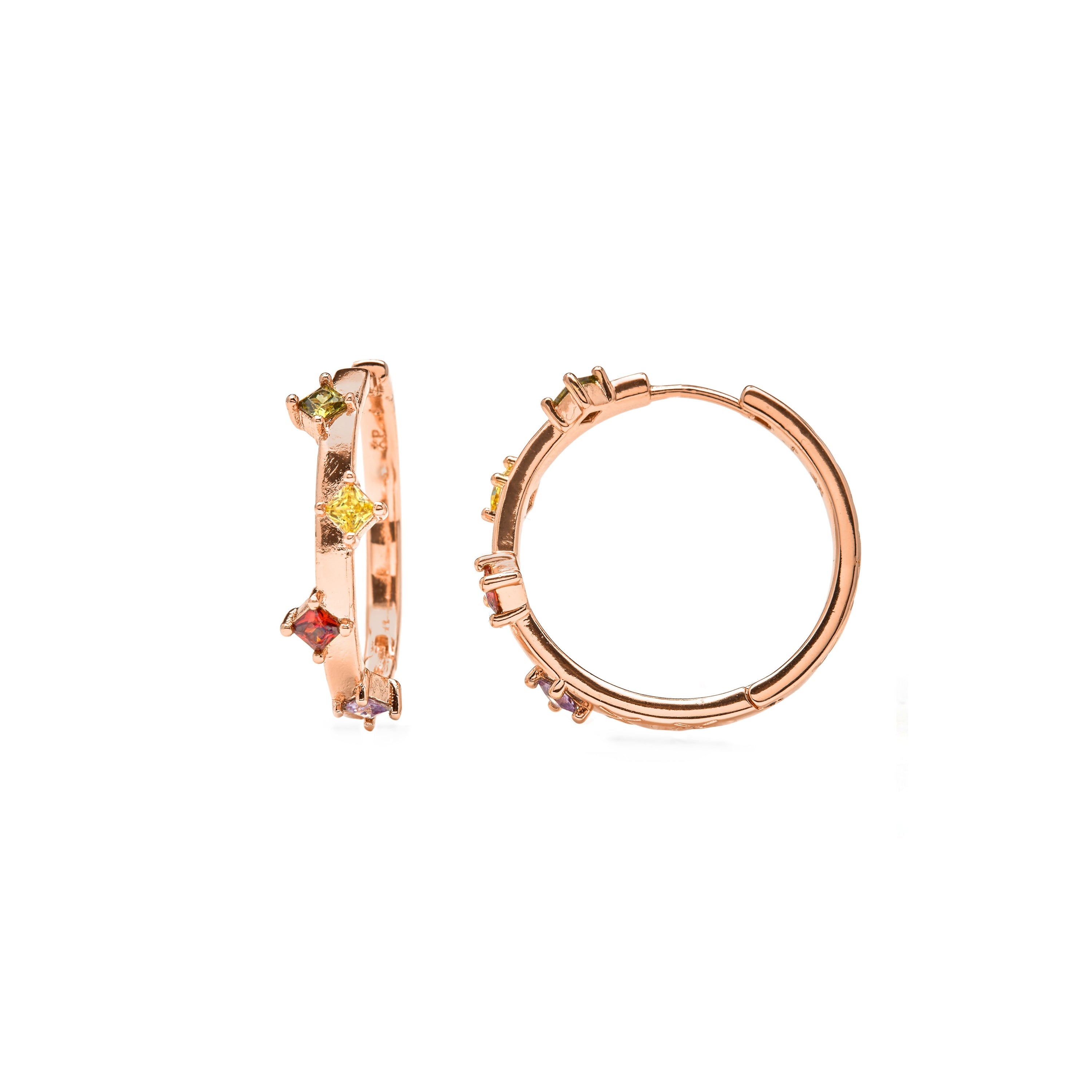 Multi-colored Zirconia Earrings, 18k yellow gold plated - Satore