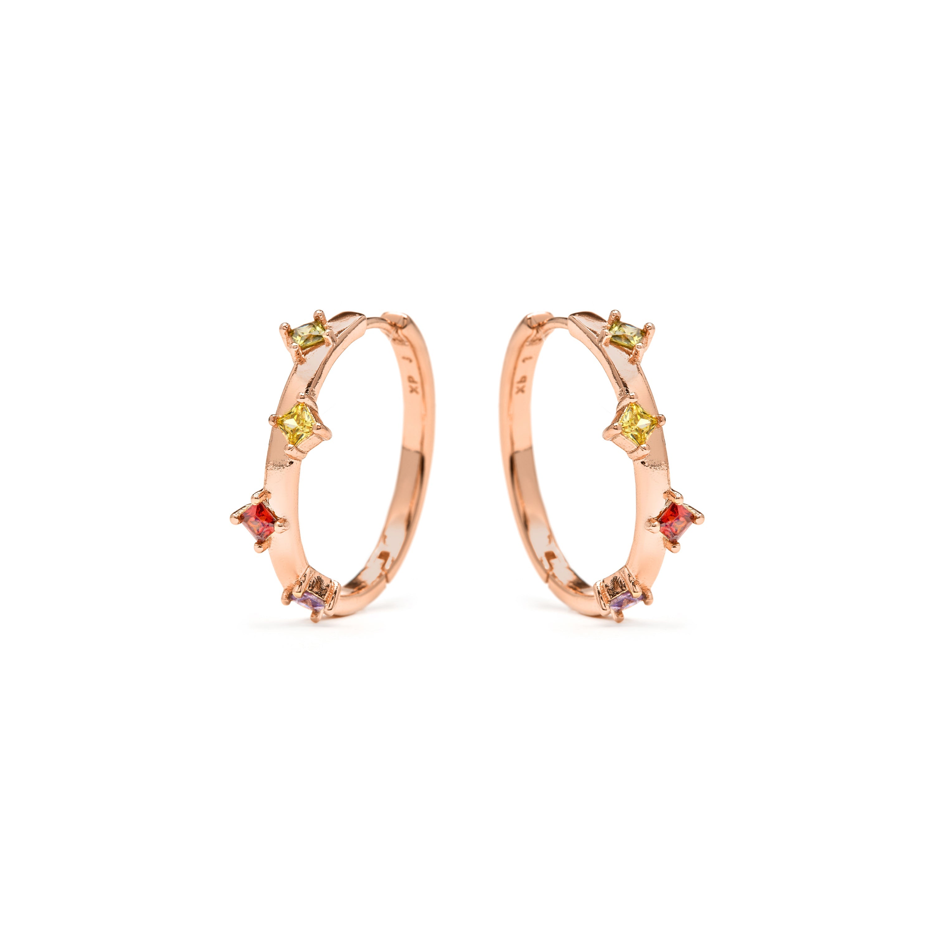 Multi-colored Zirconia Earrings, 18k yellow gold plated - Satore