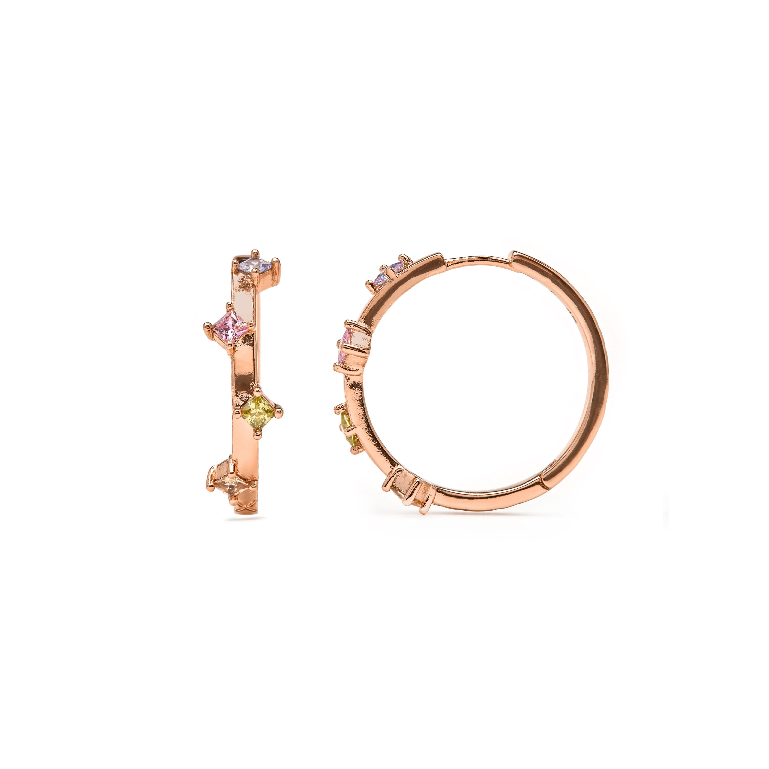 Multicolor Zirconia Stud Earrings in 18k Yellow Gold - Satore