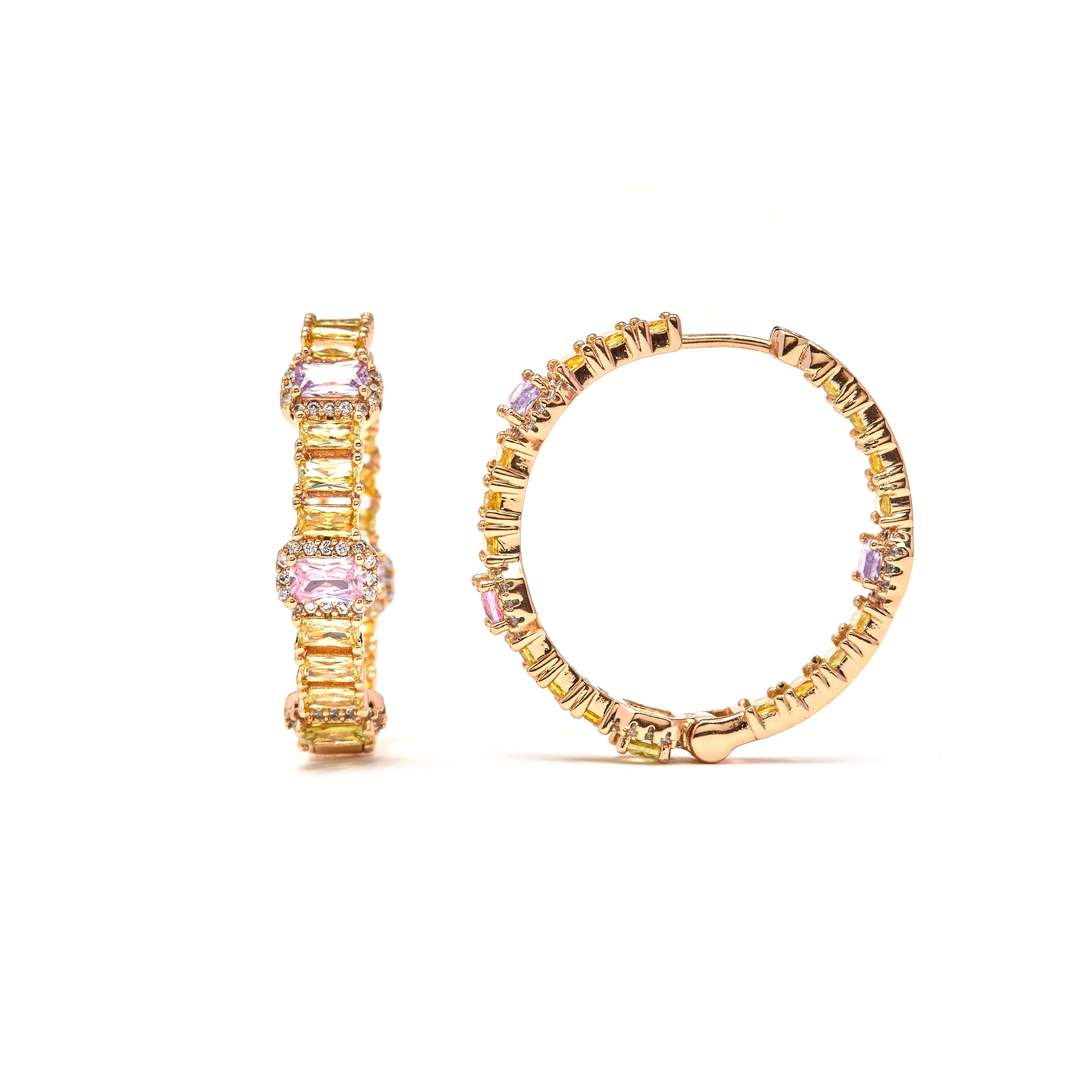 Multicolored Zirconia Earrings in 18k Yellow Gold Finish - Phisma