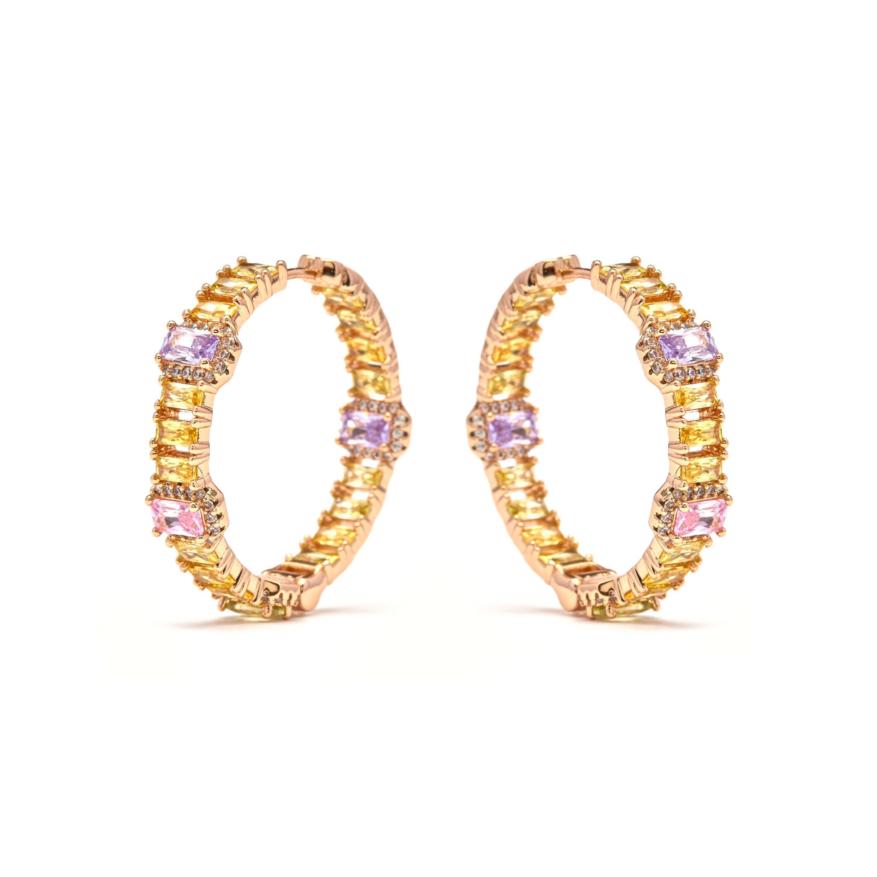 Multicolored Zirconia Earrings in 18k Yellow Gold Finish - Phisma