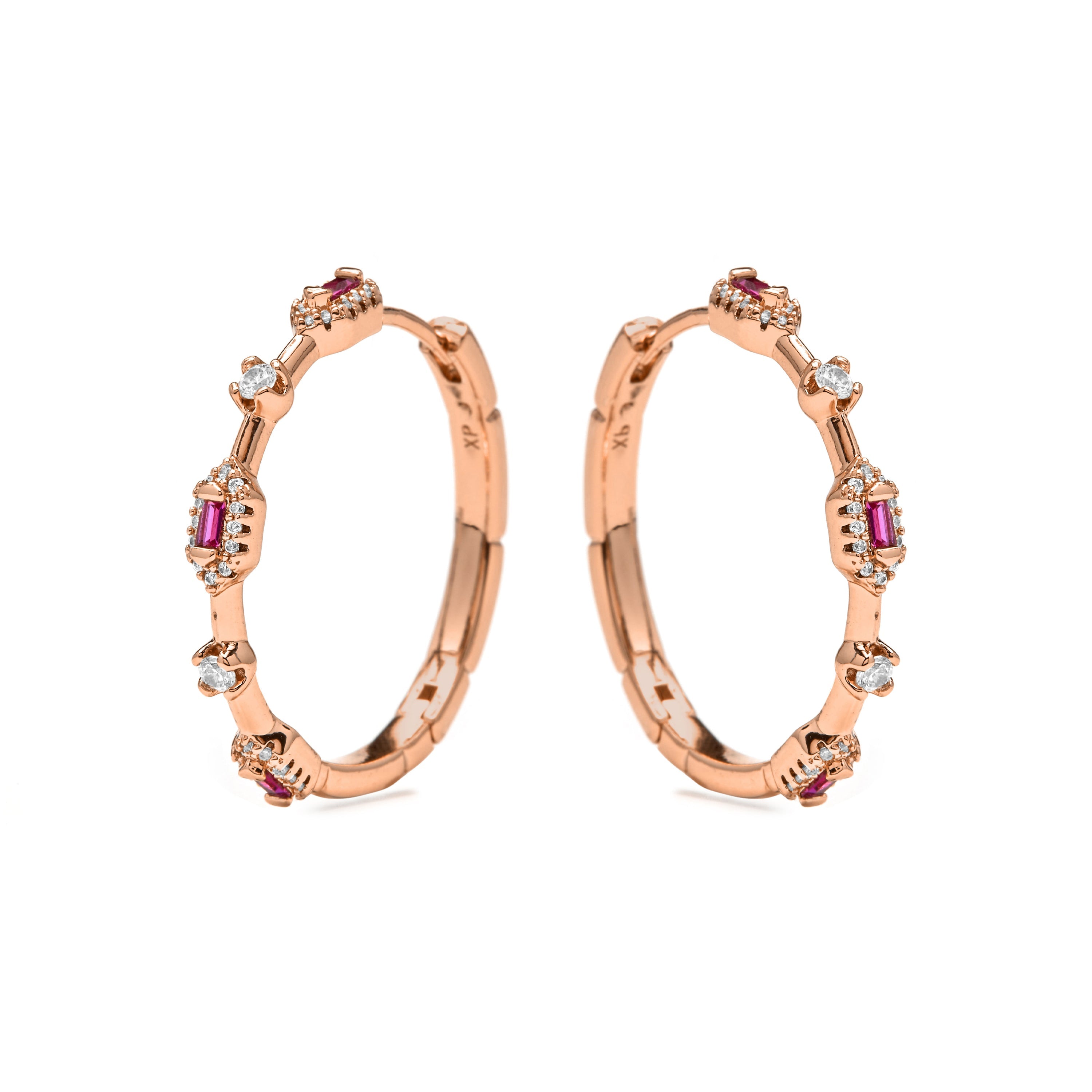 18k Yellow Gold-Plated Ruby Zirconia Earrings - Nemako