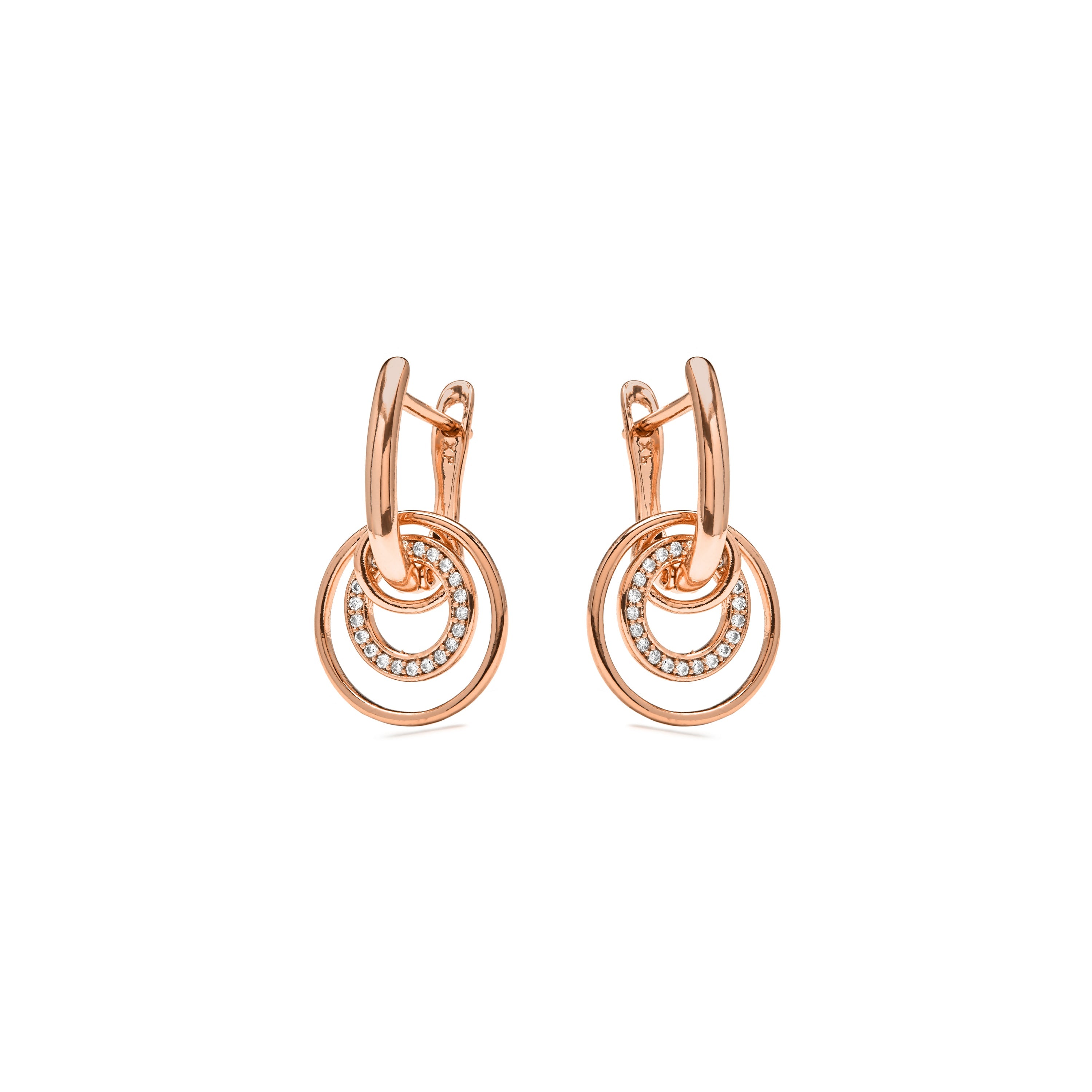Brilliant Zircon Earrings, 18k Yellow Gold Plated - Damuh
