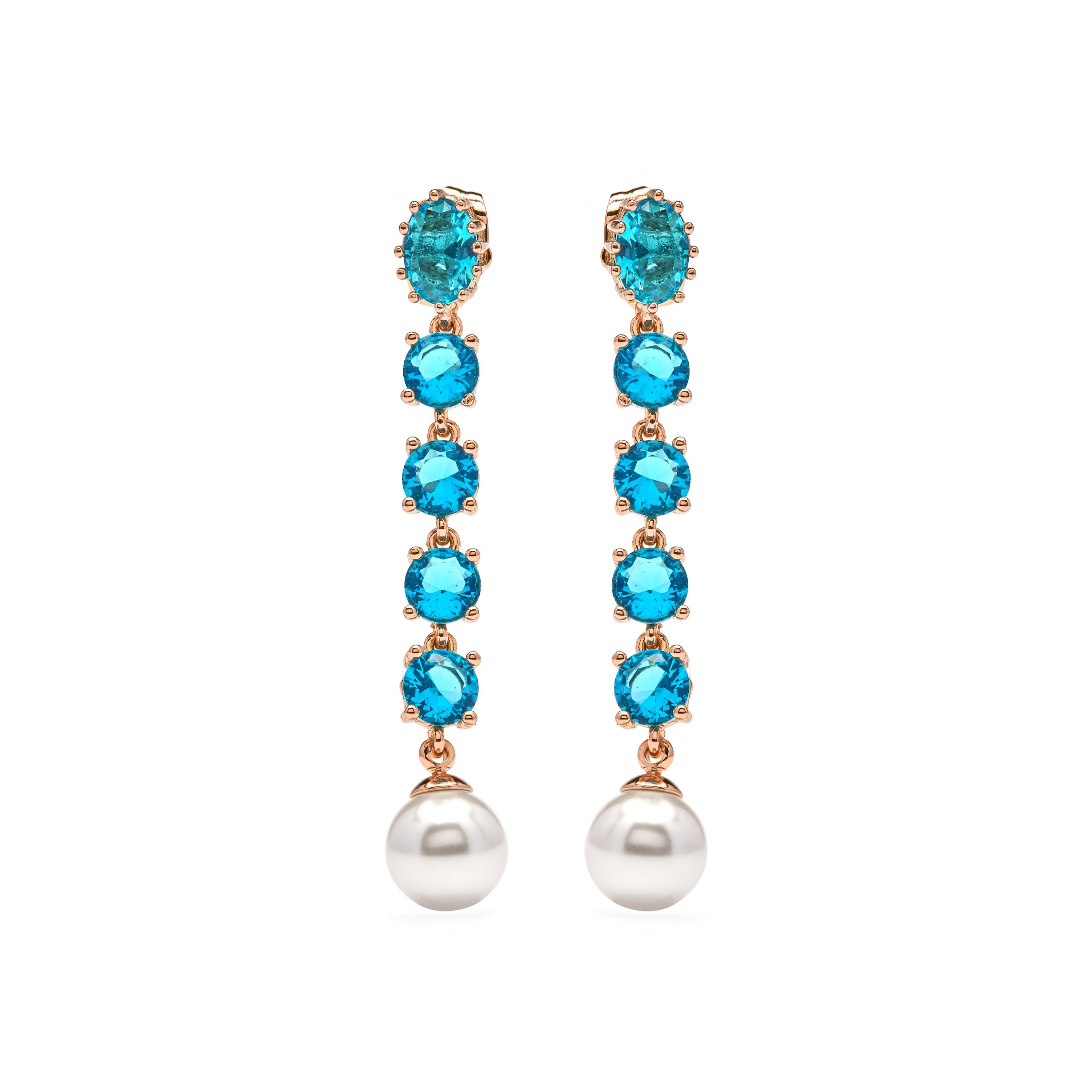 18k Yellow Gold Finish White Pearl Earrings - Mawey