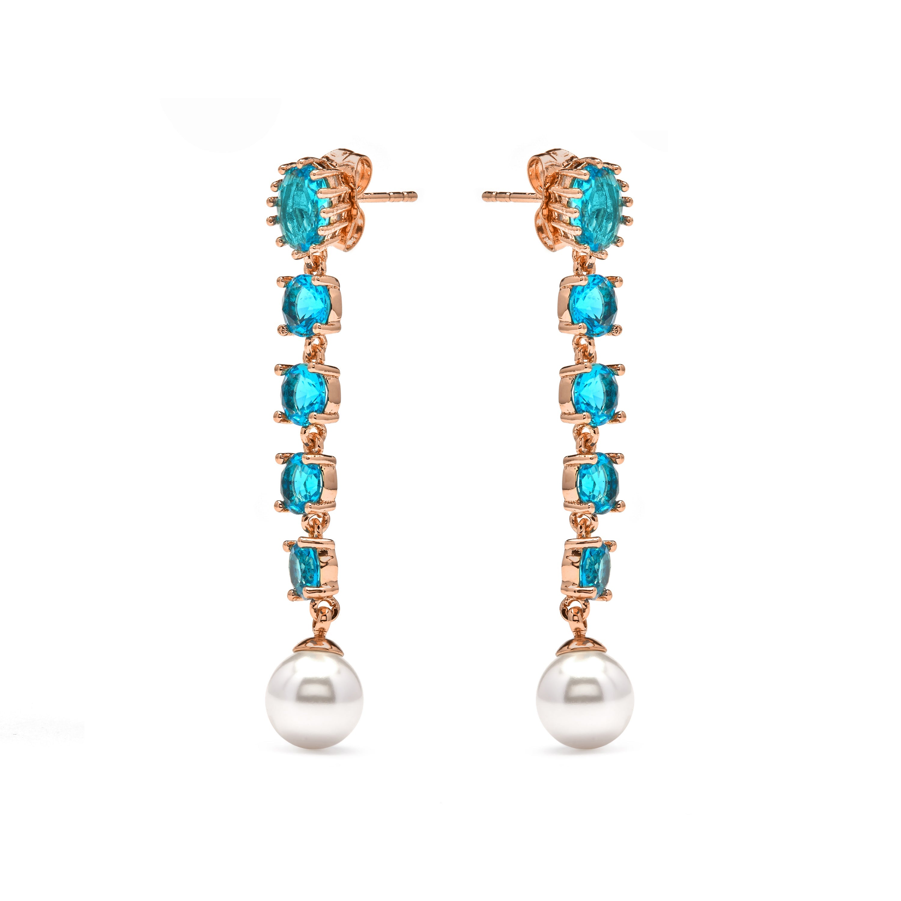 18k Yellow Gold Finish White Pearl Earrings - Mawey