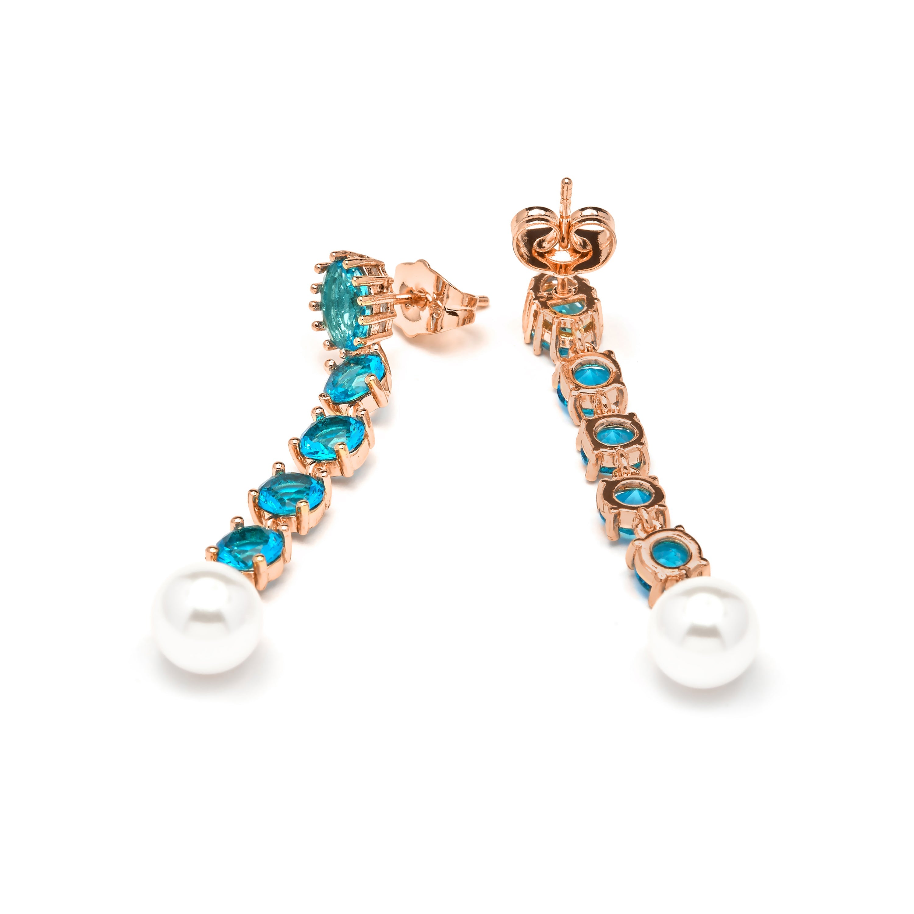 18k Yellow Gold Finish White Pearl Earrings - Mawey