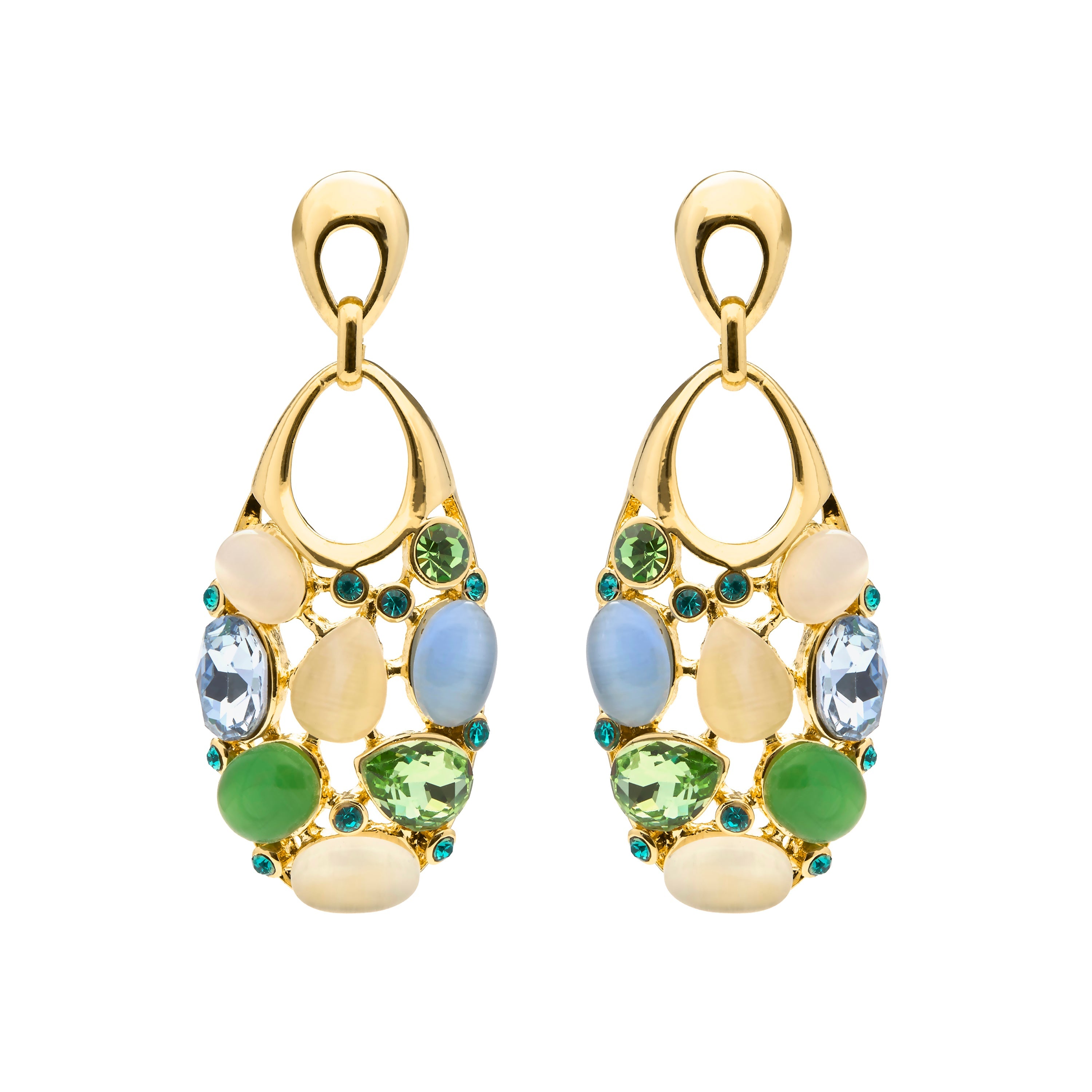 Multi-color Cat Eye Earrings in 18k Yellow Gold Finish - Humawar