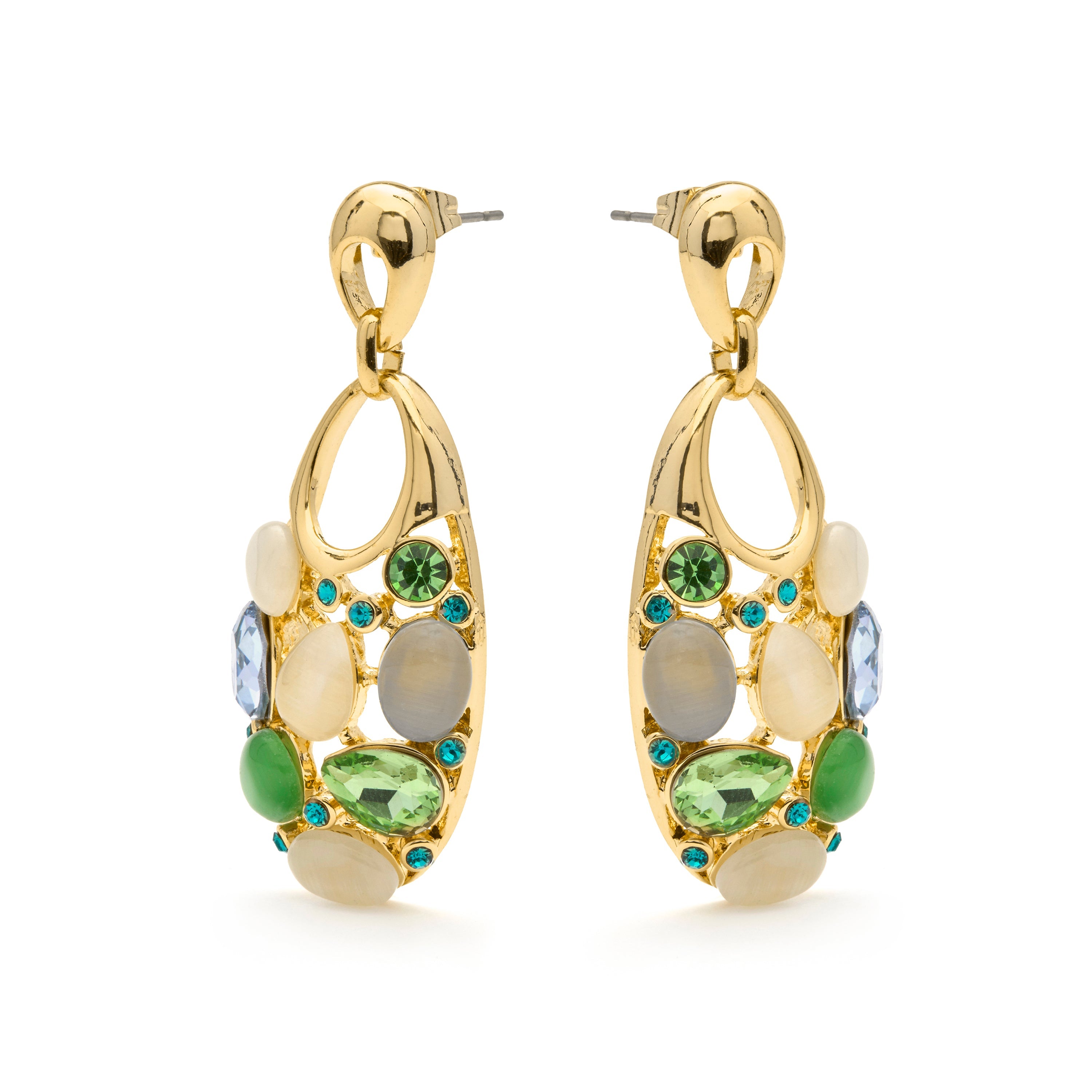 Multi-color Cat Eye Earrings in 18k Yellow Gold Finish - Humawar