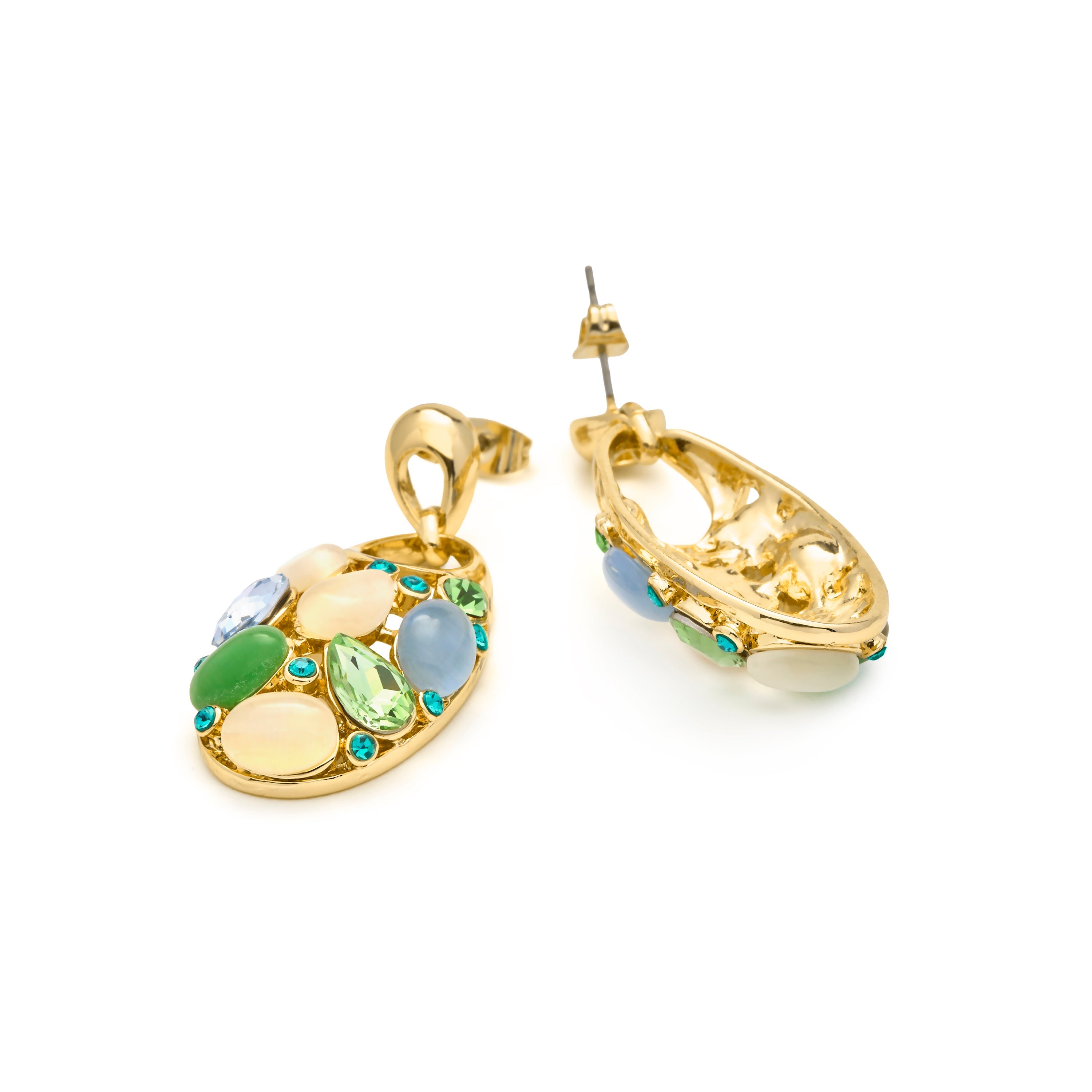 Multi-color Cat Eye Earrings in 18k Yellow Gold Finish - Humawar