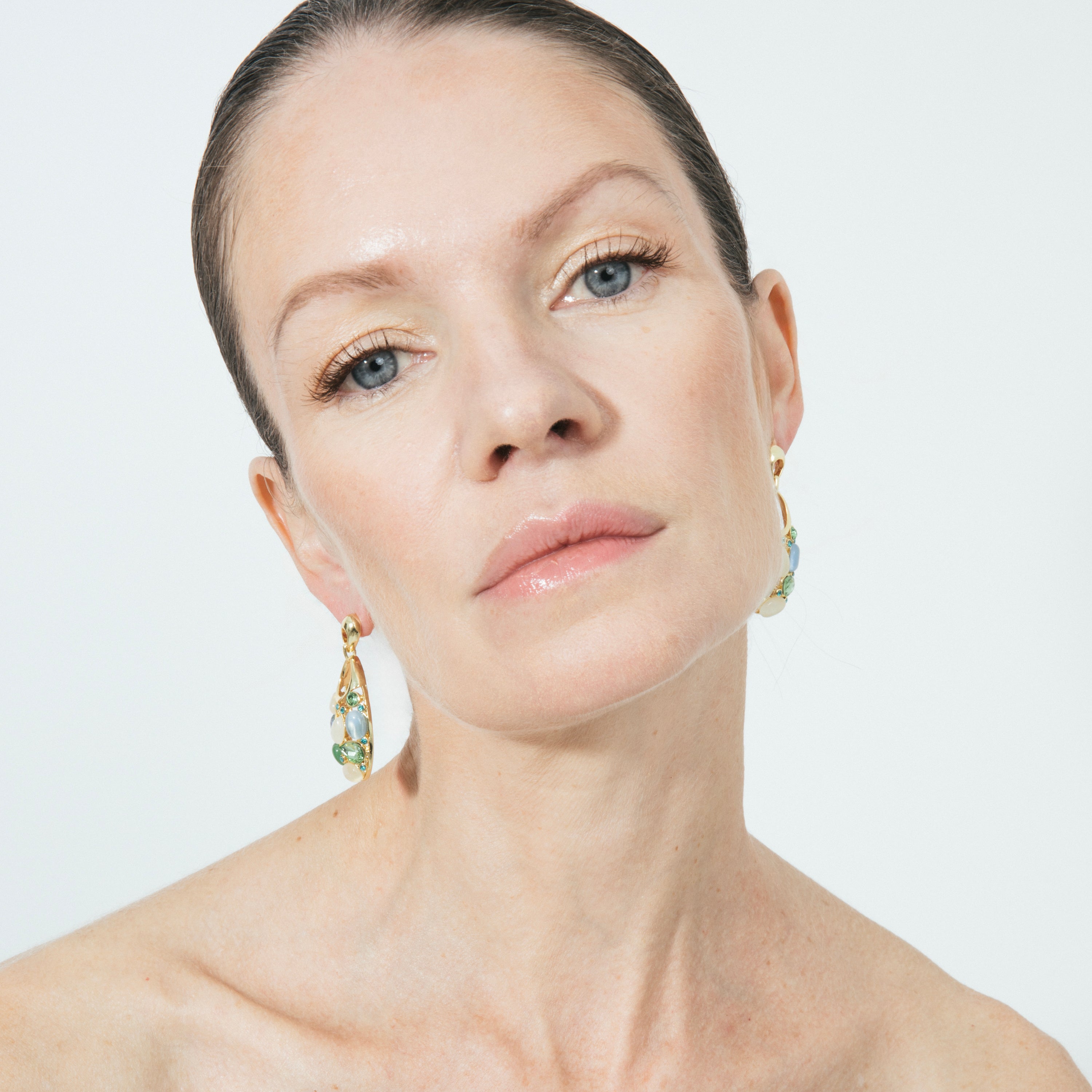 Multi-color Cat Eye Earrings in 18k Yellow Gold Finish - Humawar