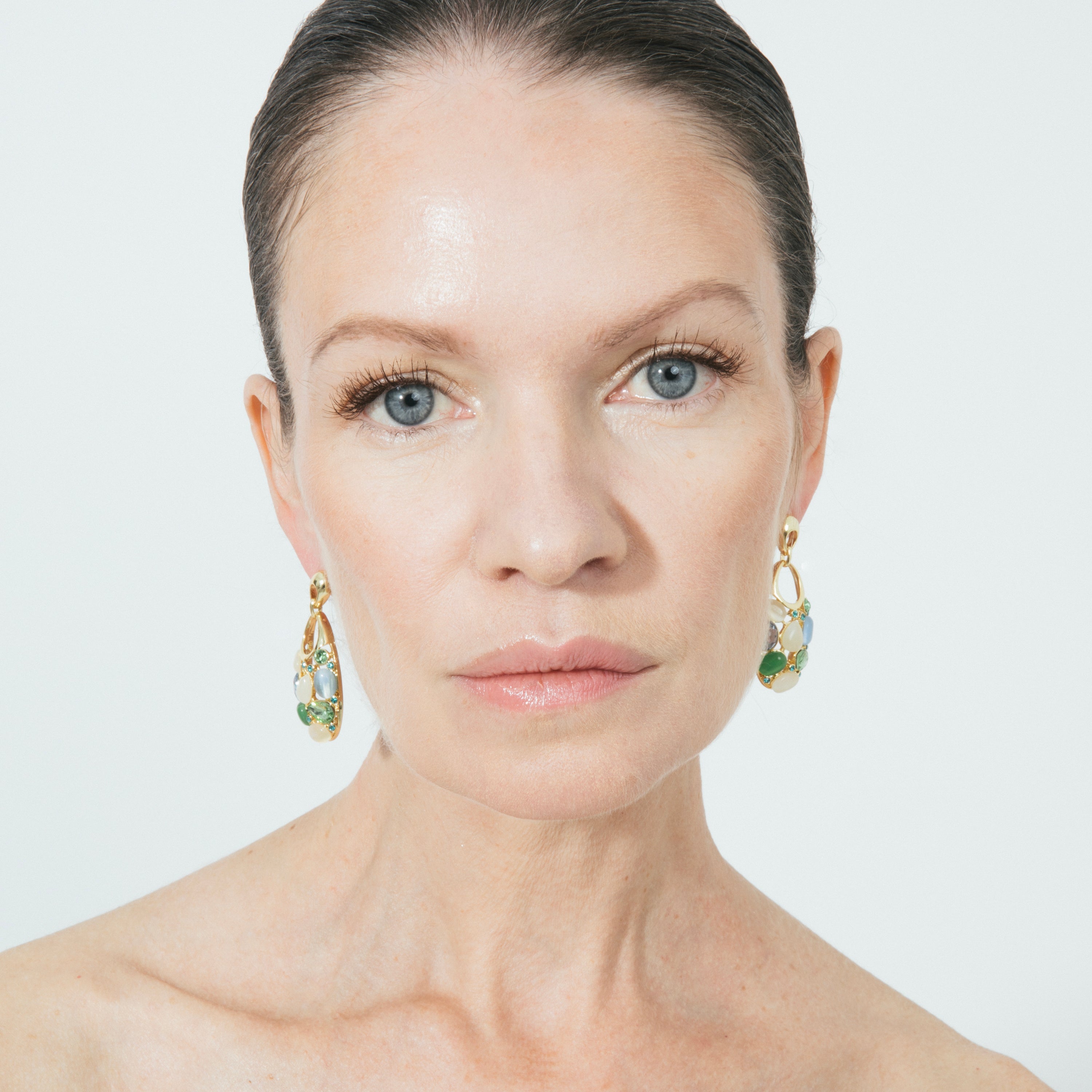 Multi-color Cat Eye Earrings in 18k Yellow Gold Finish - Humawar