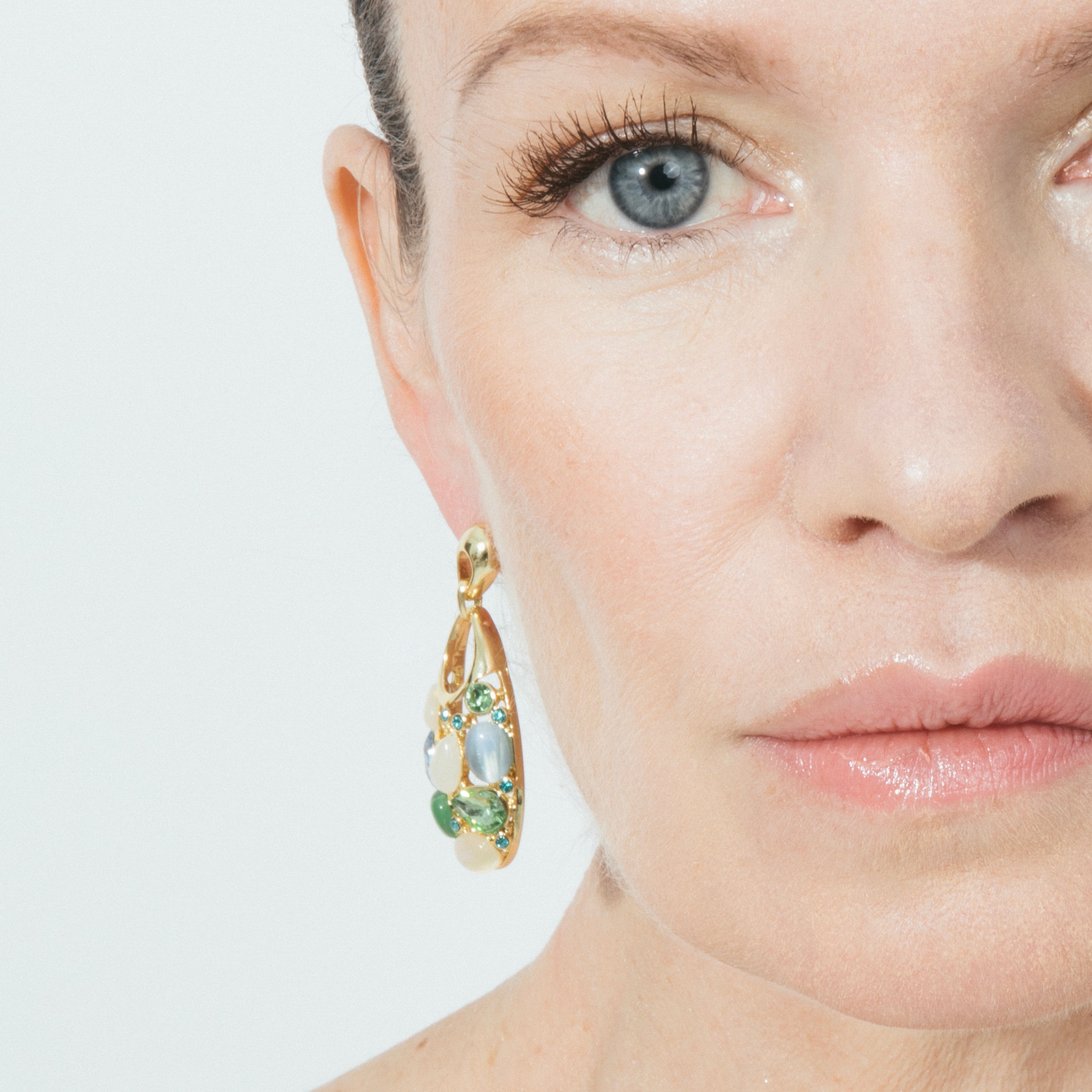 Multi-color Cat Eye Earrings in 18k Yellow Gold Finish - Humawar