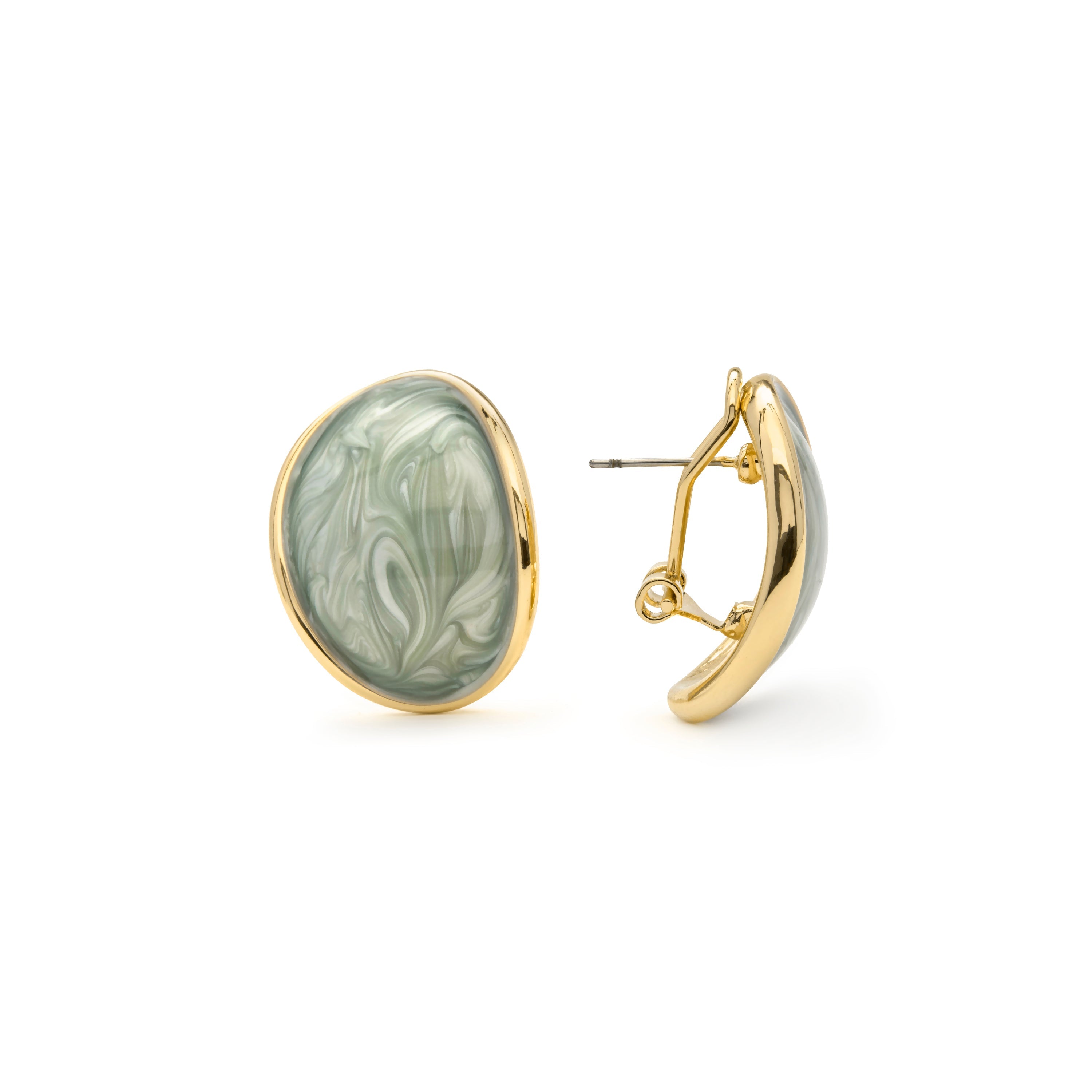Green Lacquer Earrings with 18k Yellow Gold Finish - Sul