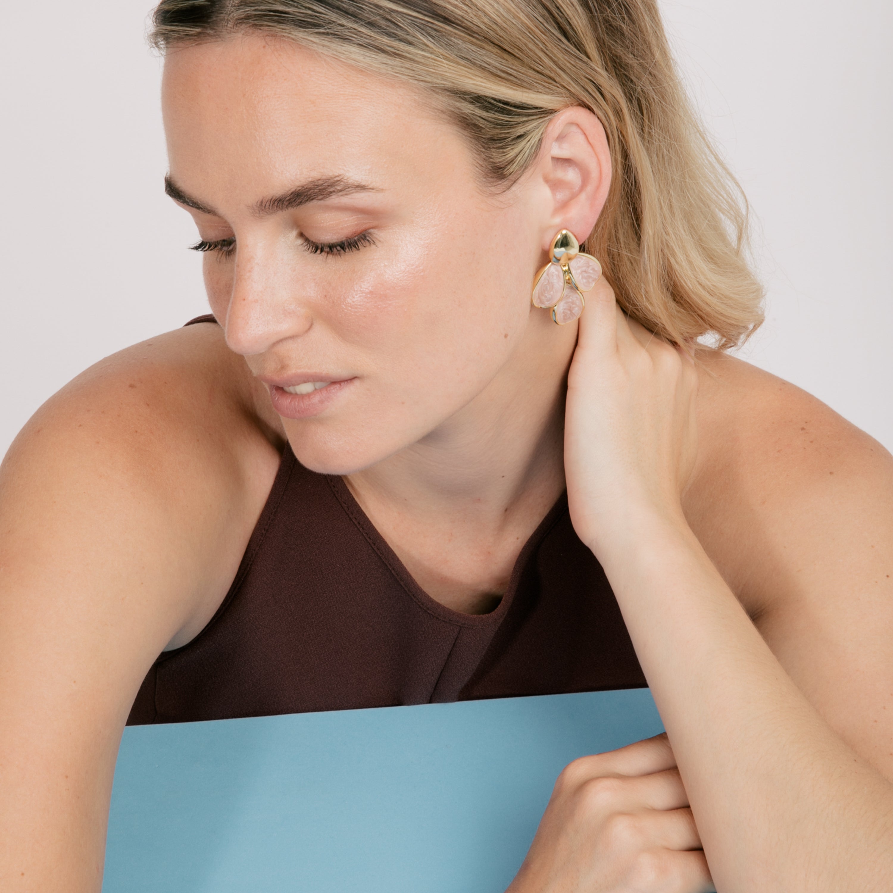 Pink Lacquer Earrings with an 18k yellow gold finish - Pasba
