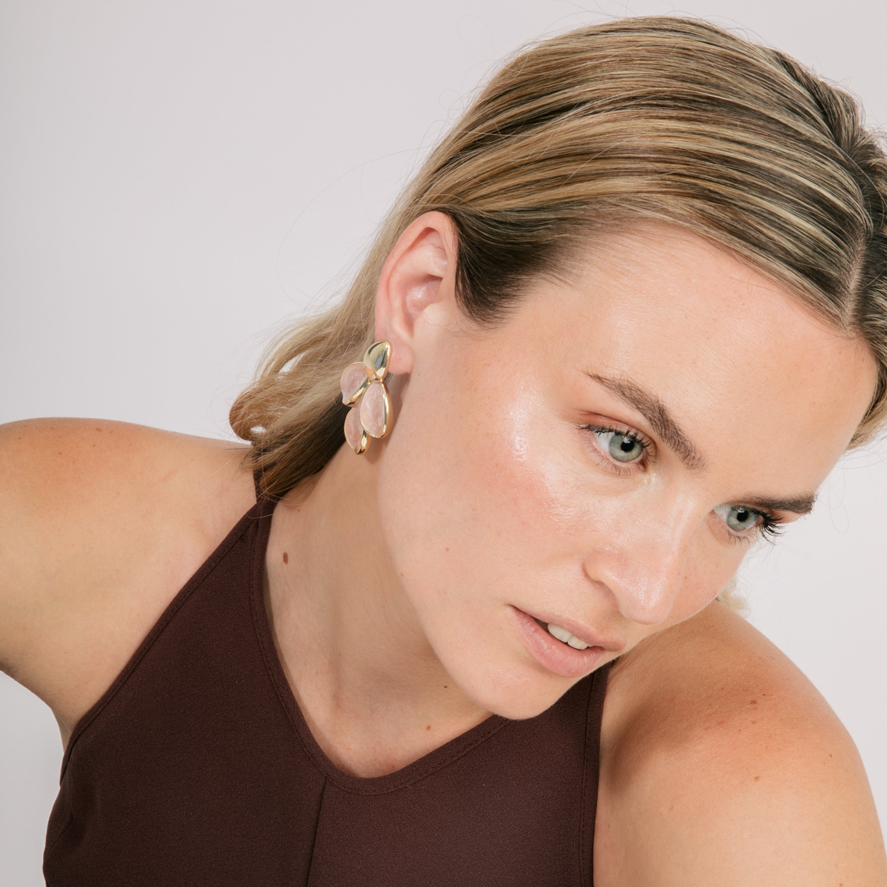 Pink Lacquer Earrings with an 18k yellow gold finish - Pasba