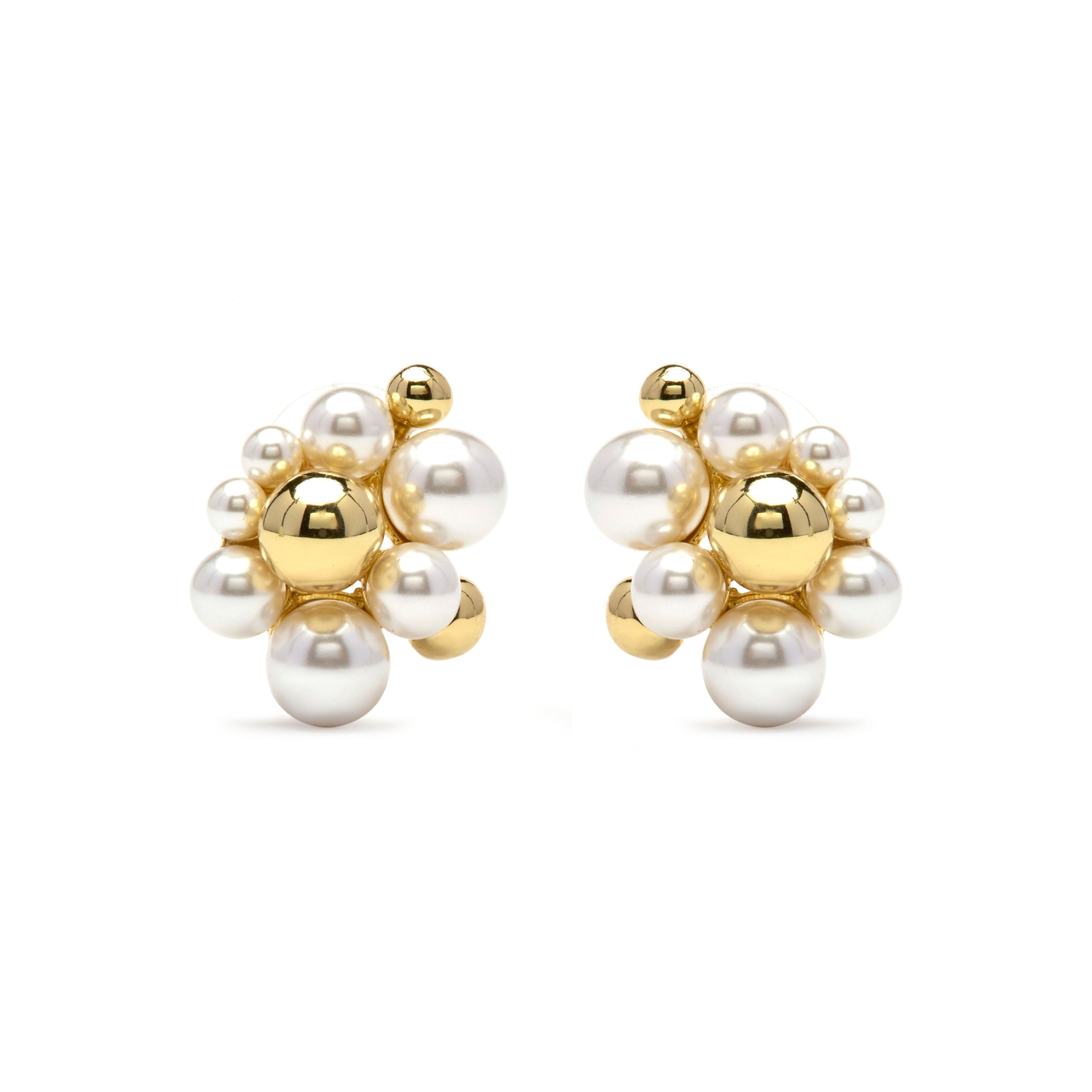 18k Yellow Gold Finish White Pearl Earrings - Jenrak