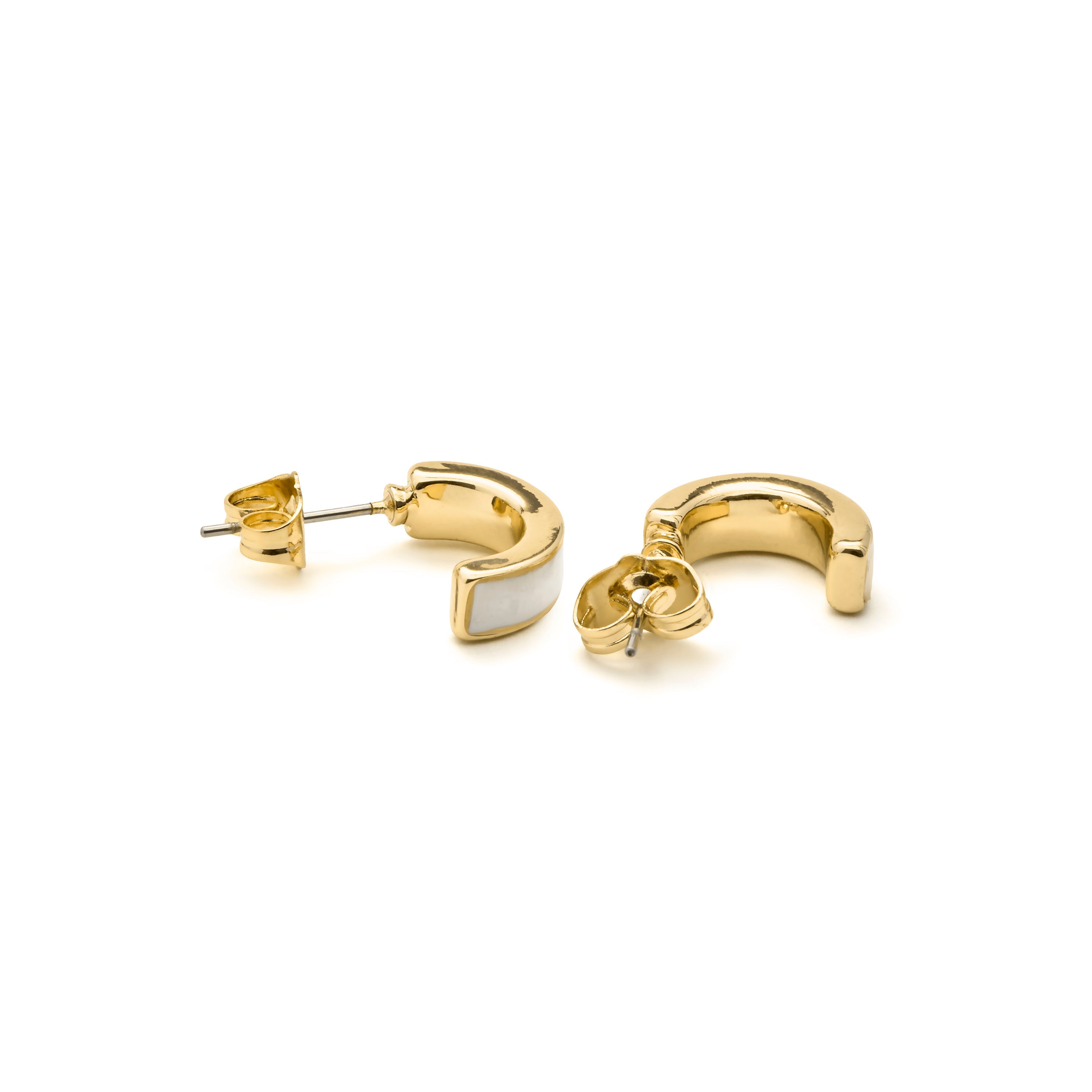 White Mother of Pearl Earrings with 18k Yellow Gold Finish - Simo