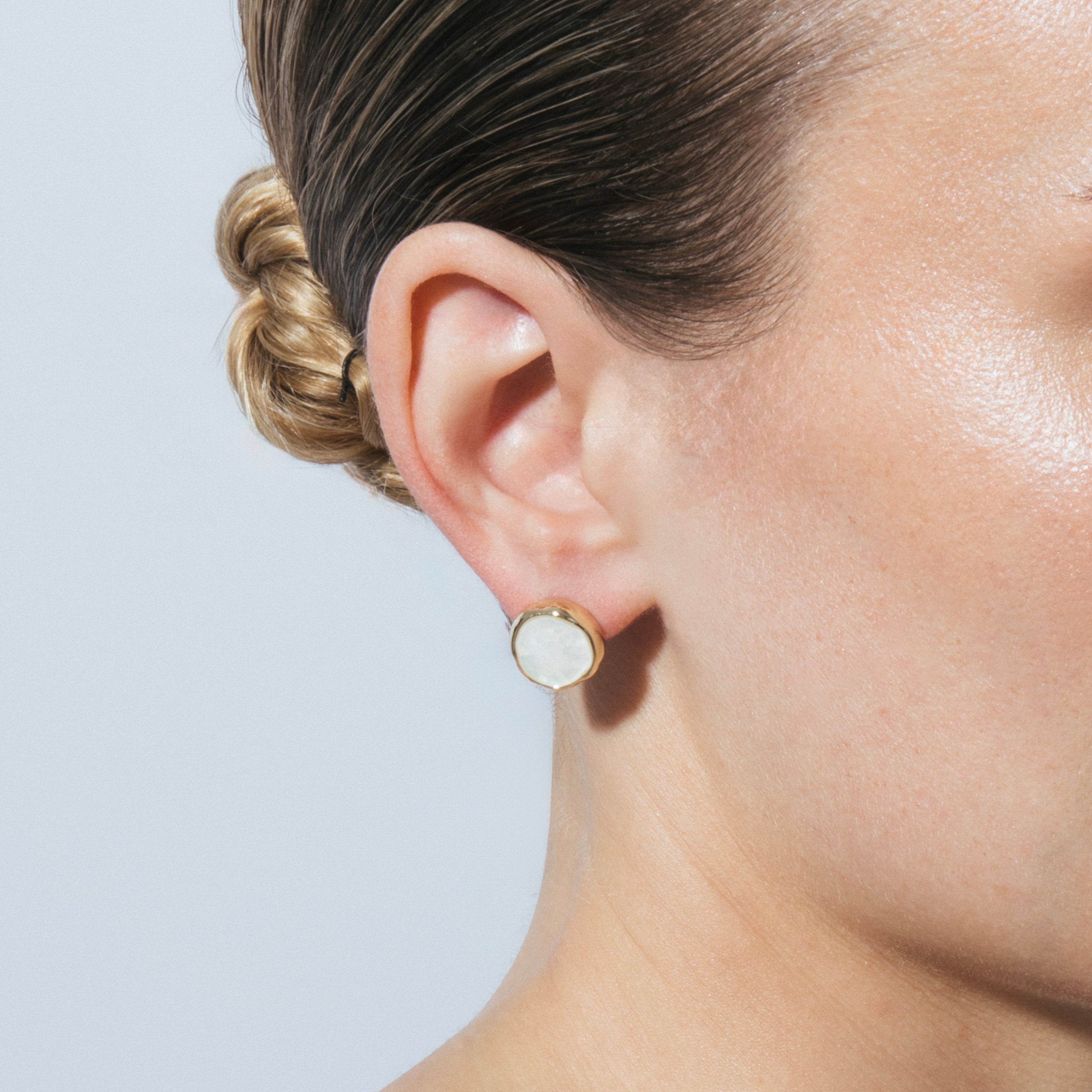 18k Yellow Gold Plated White Mother of Pearl Drop Earrings - Angas