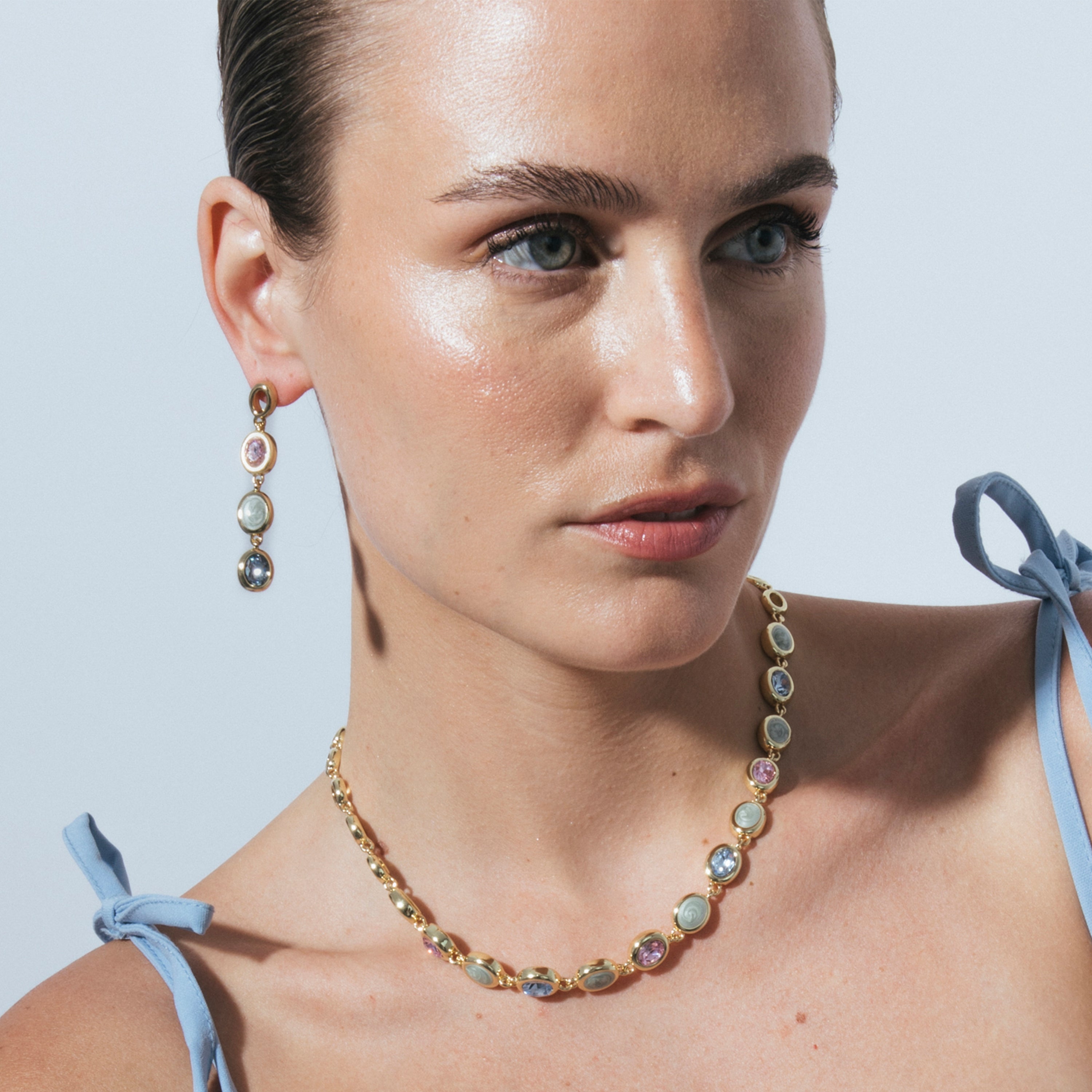 Multi-color Hydrothermal Quartz Earrings in 18k Yellow Gold Finish - Asbi